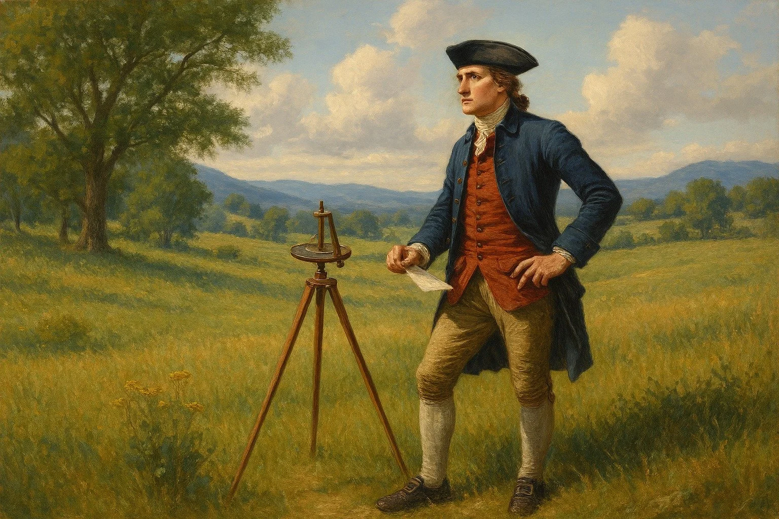 📜 On this day in 1750...
A young George Washington, just 18 years old, walked the rolling hills of what we now call Clermont Farm!

Armed with his surveying tools (and likely a healthy dose of curiosity), Washington measured 353 acres of land for Jo