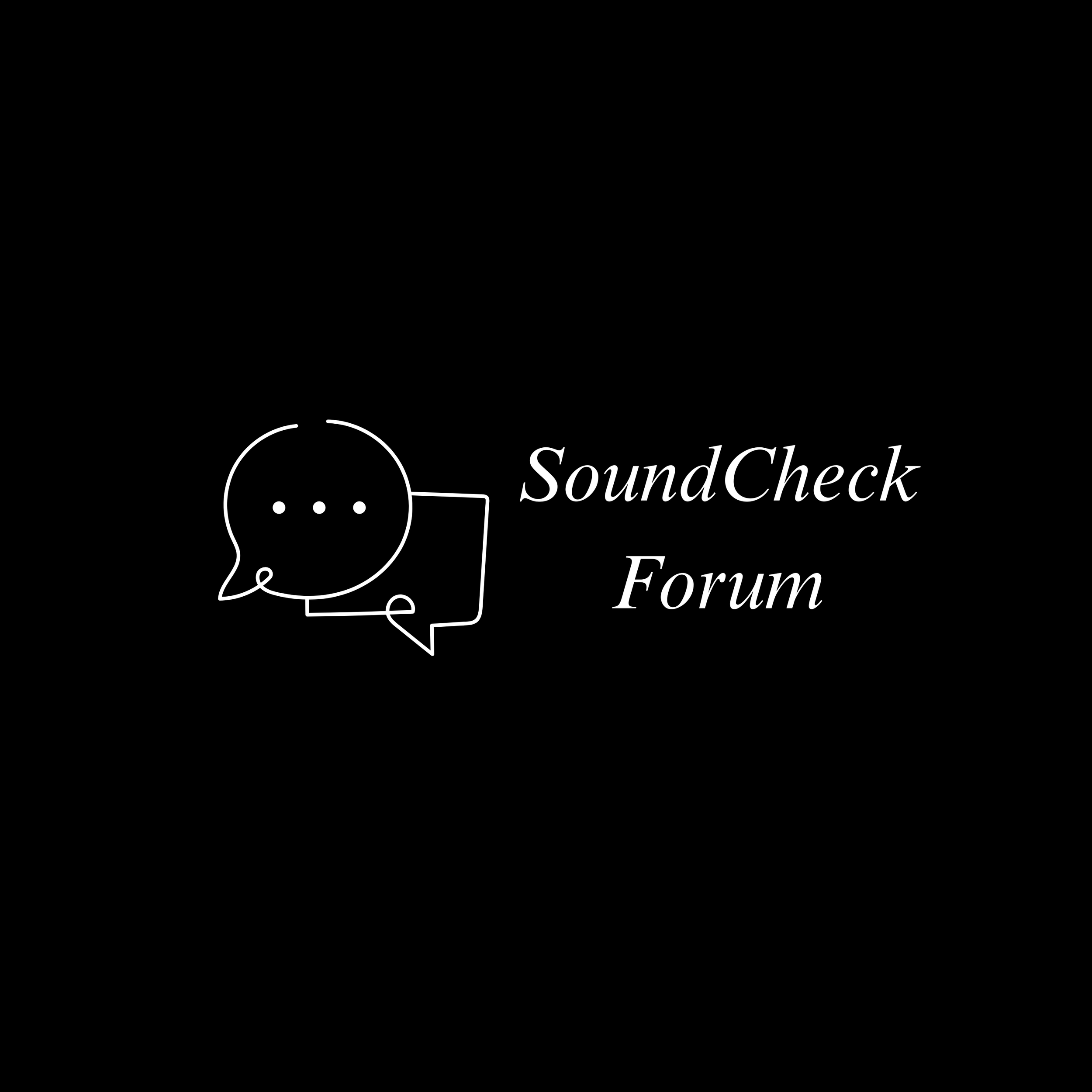 Black background with a white outlined speech bubble logo and the text 'SoundCheck Forum' in white.