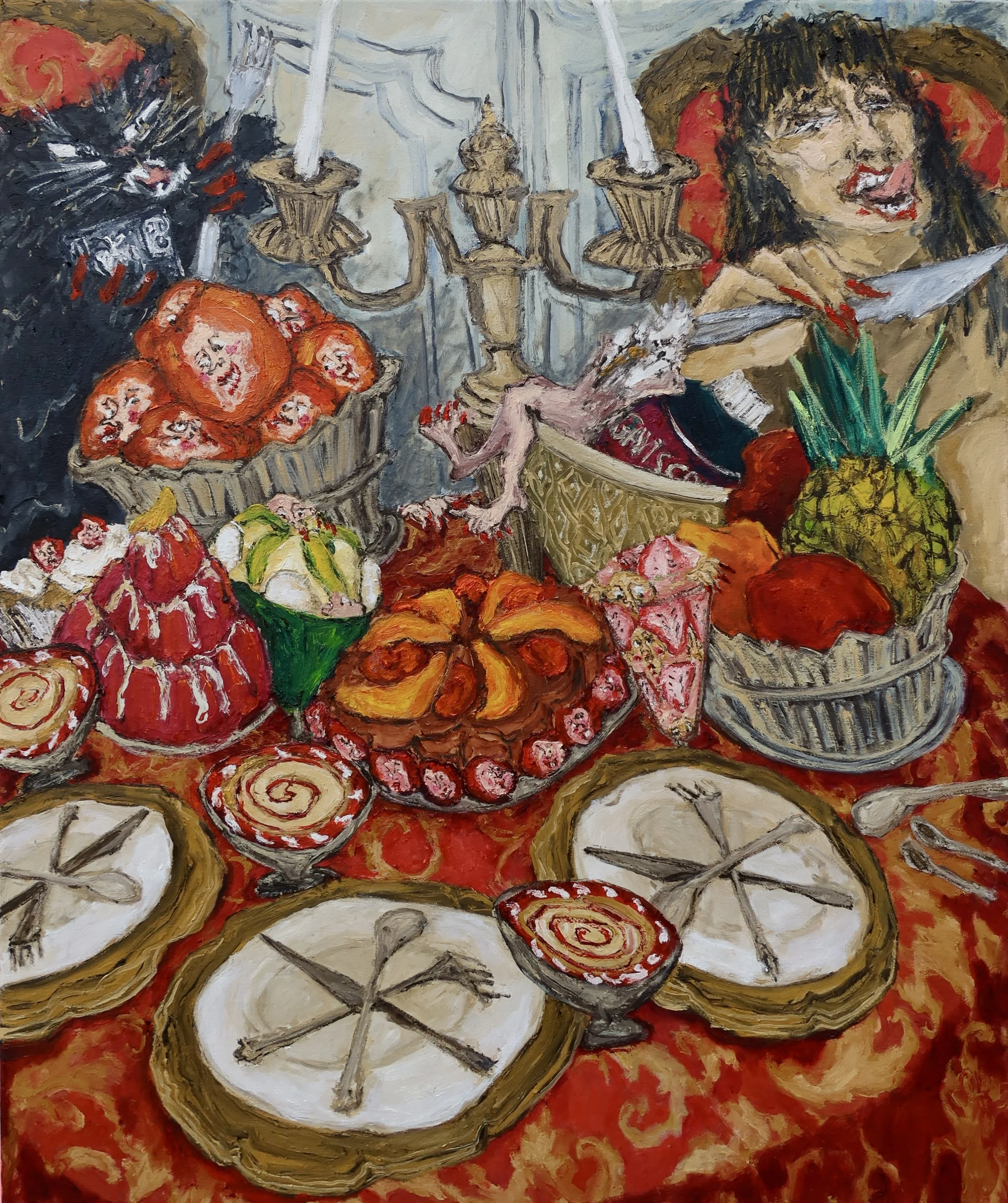 TABLE MANNERS, 2025, 
Oil on canvas, 
90cm x 75cm
