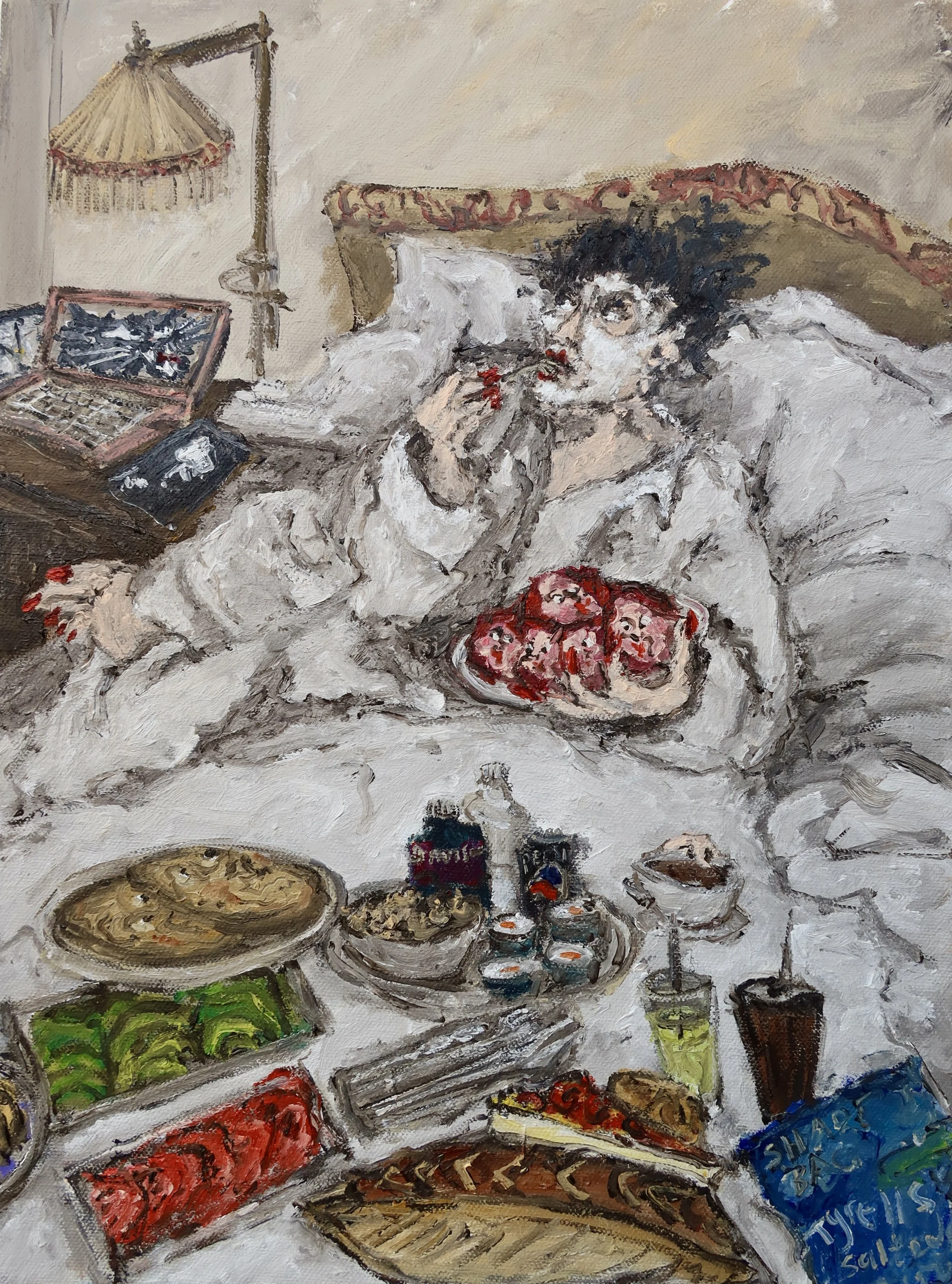 PUTTING IT ON, 2026, 
Oil on canvas, 
30cm x 40cm
