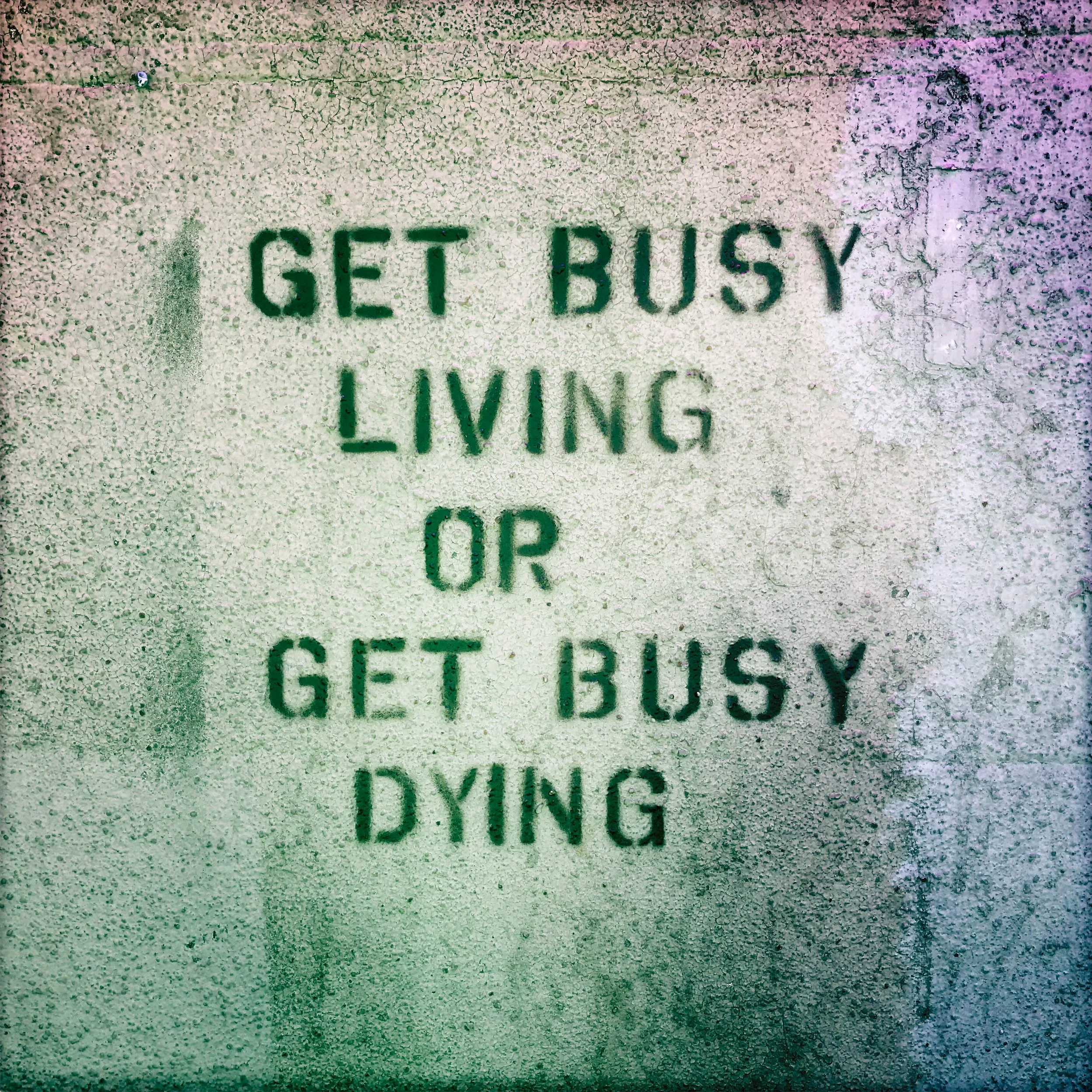 Street art in Brighton. Get busy living or get busy dying.
