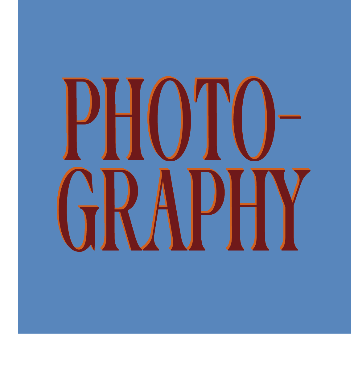 A blue background with text that reads "PHOTO-GRAPHY" in large red and orange stylized letters.