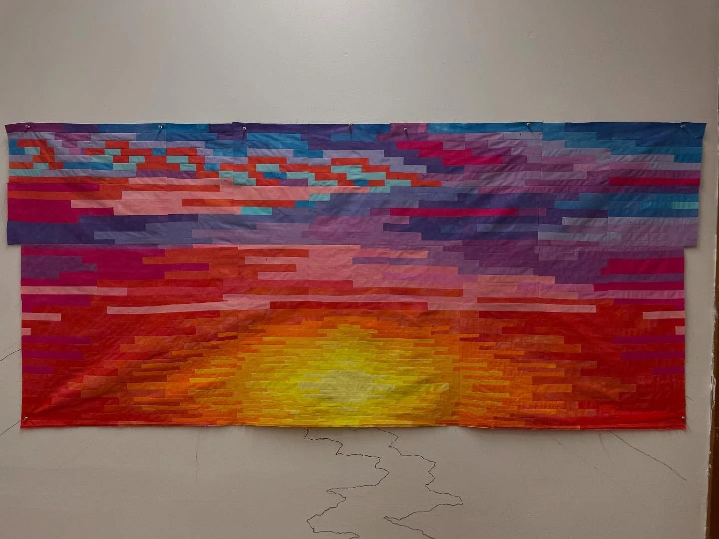 In progress! 
#wip #artquilt #apocalypse #fireinthesky #quiltersofinstagram #fiberartist #fiberart #handdyedfabric #piecework #piecebypiece #artwitch #fiberwitch #yourartisaspell