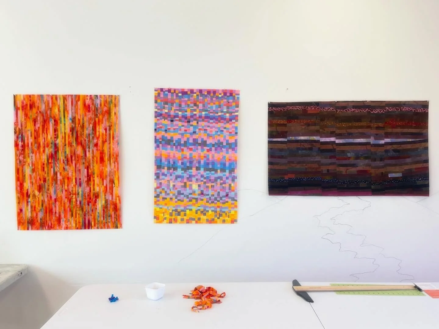 Fresh WIPS from the stu. 
#wips #workinprogress #fiberartist #quilt #handdyedfabric