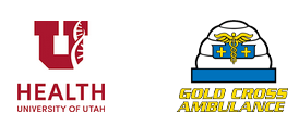 UHealth and Gold Cross Ambulance colored logos