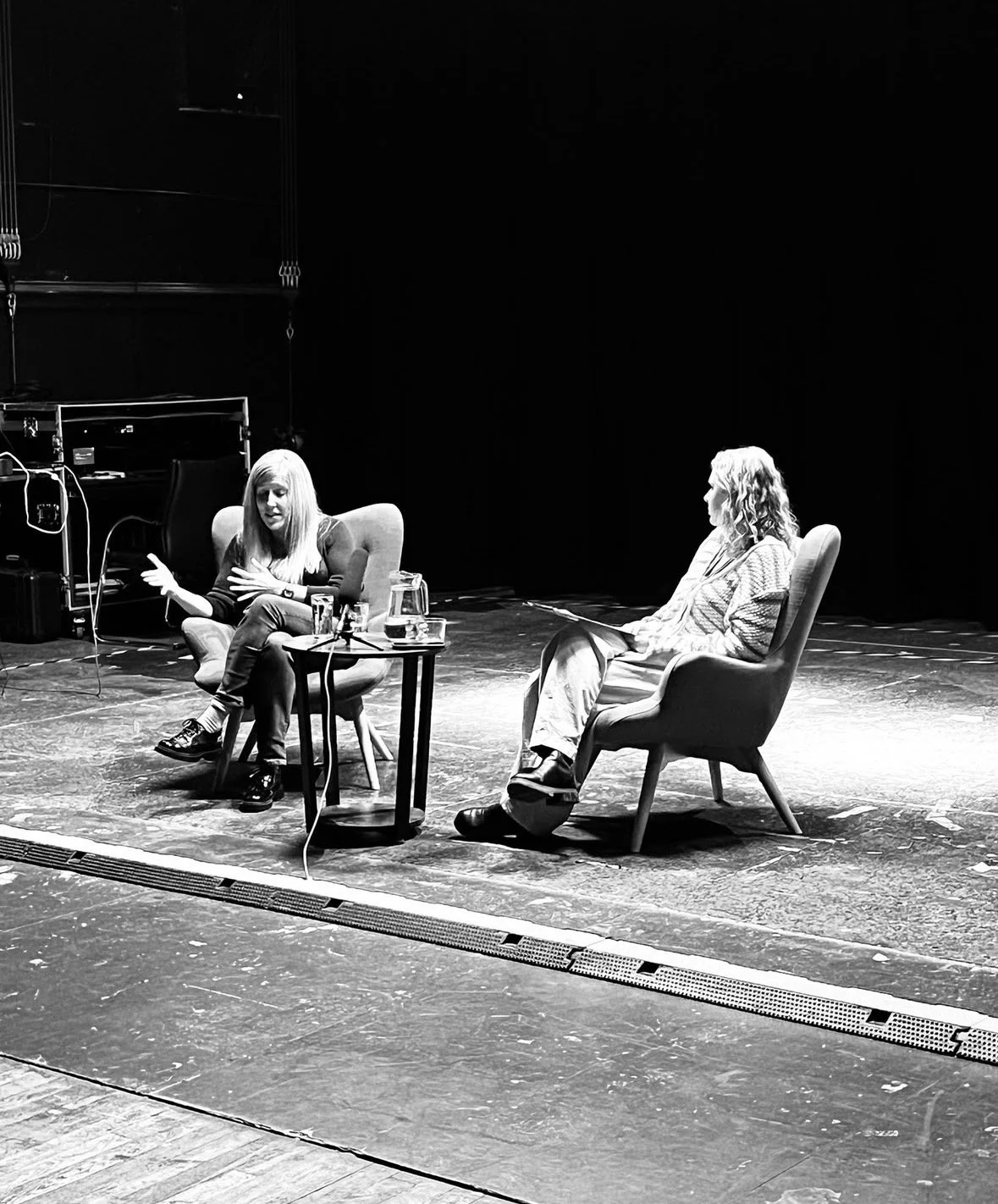 Ruth Trippitt on stage at Central Film School with Lea Krueger