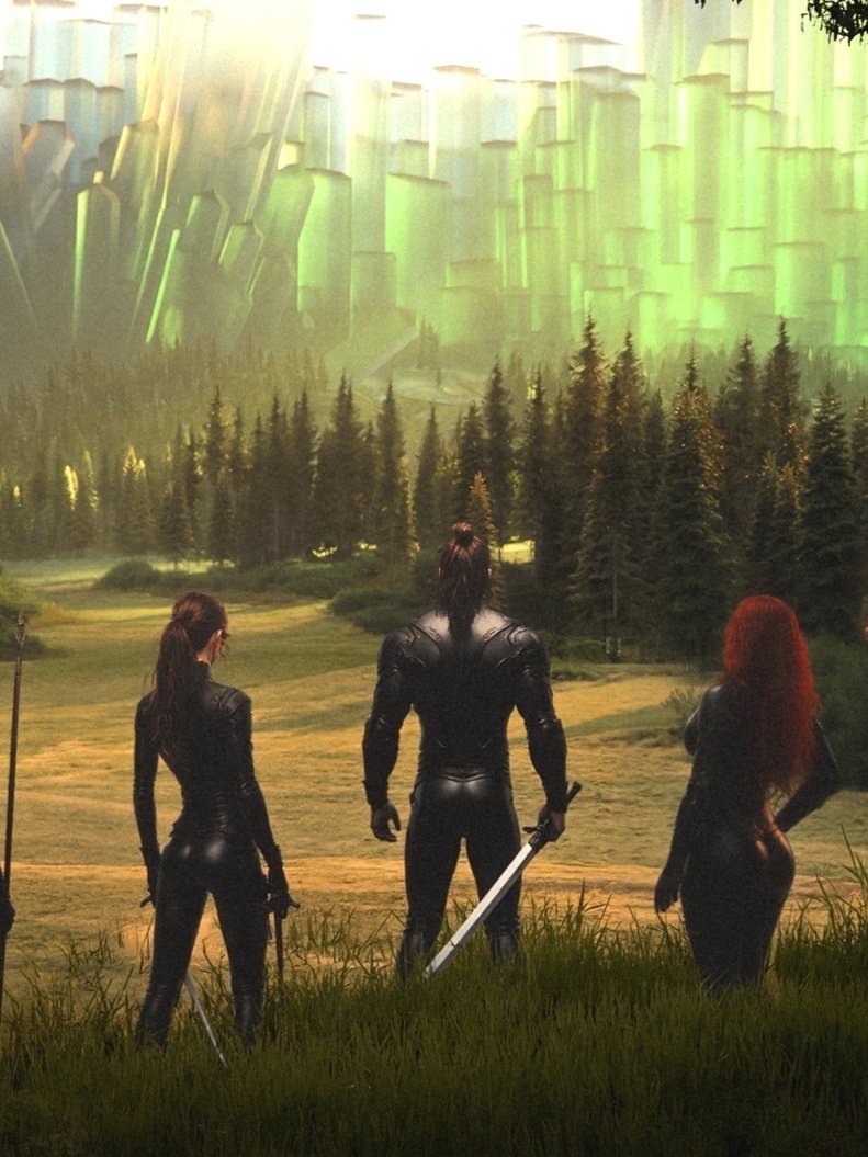 Artwork depicting Ivory and Axel Redwood, and Viola Waterstorm facing toward the east barriers of Ignerra. Done by 3D artist Ashiqe using blender.