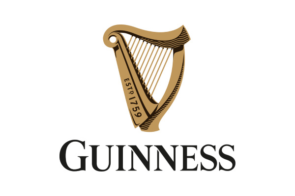 Guinness logo featuring a golden harp and the text 'GUINNESS' underneath.