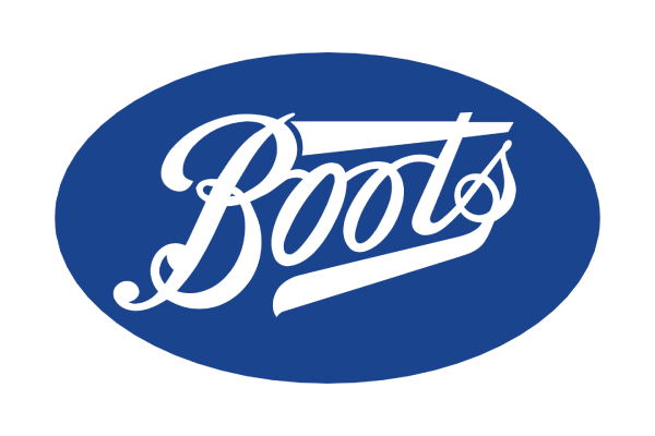 The Boots logo in white script inside a blue oval background.