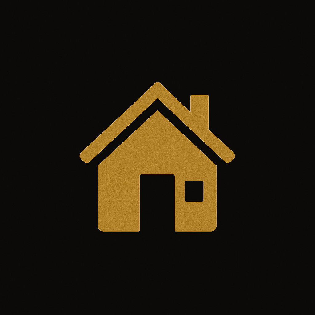 Gold house icon on black background