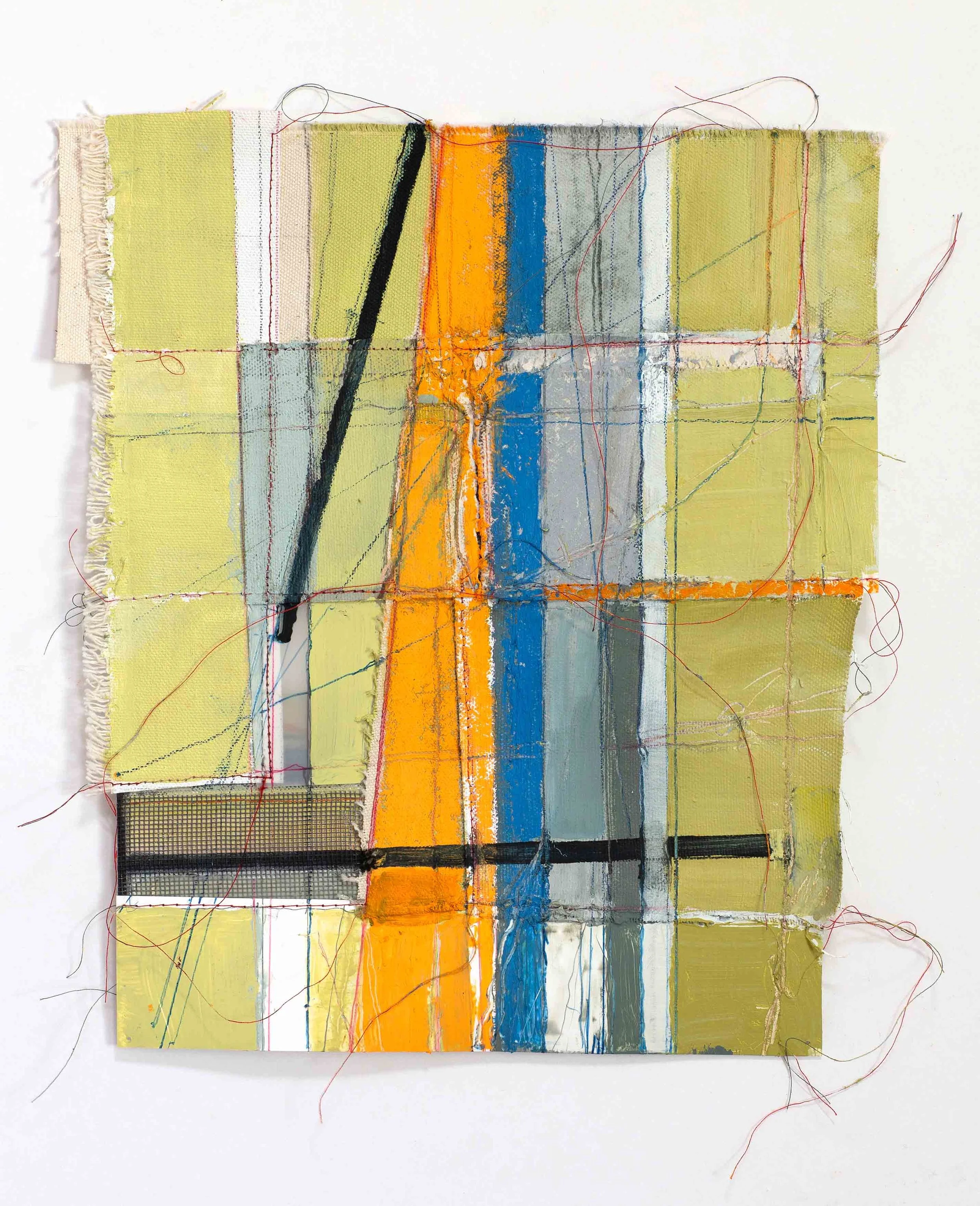 Crossing, oil and mixed media on sewn canvas, 12.5" x 11", 2024