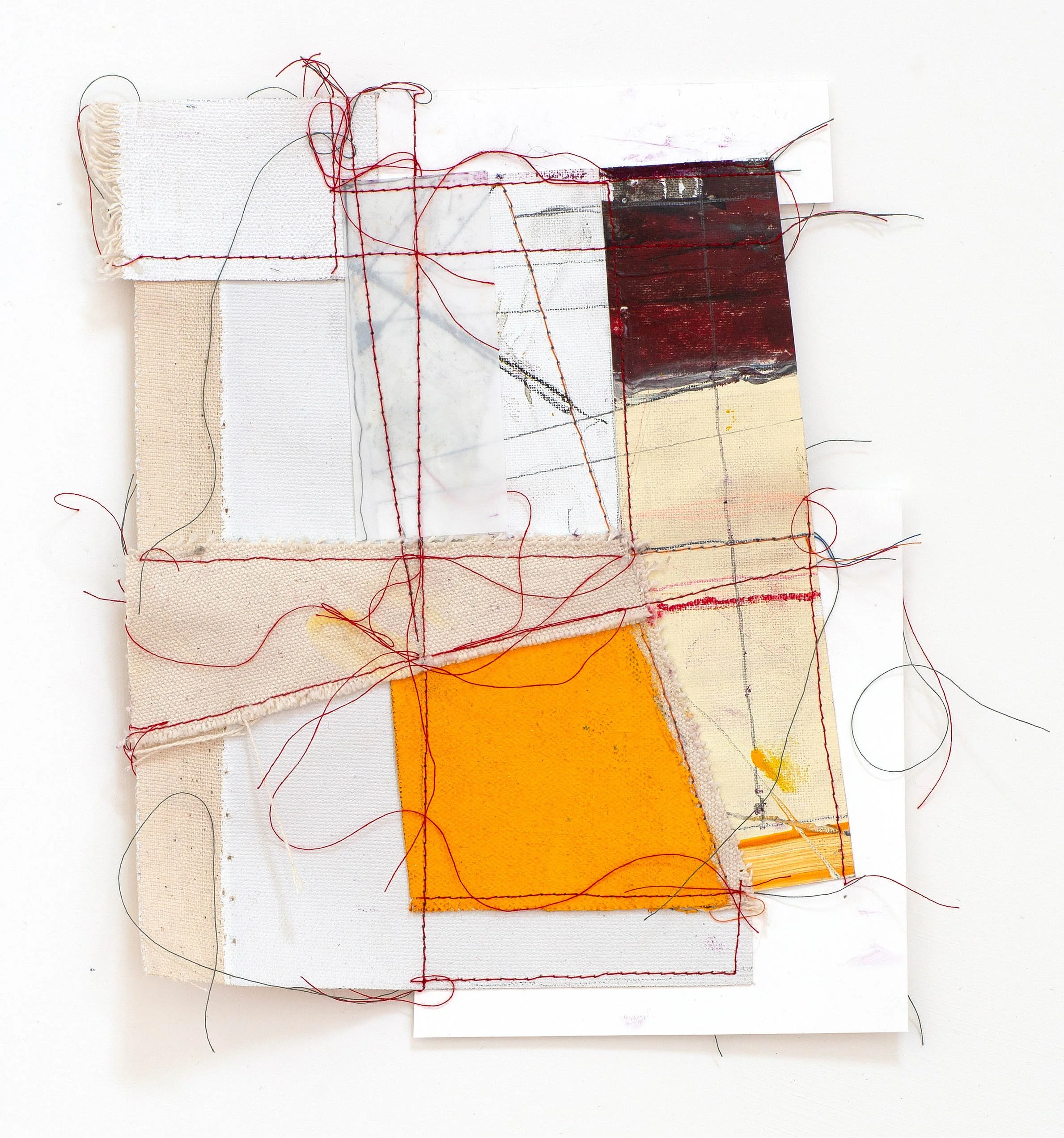 Network Fragment #02, oil and mixed media on sewn canvas, 10" x 8", 2025
