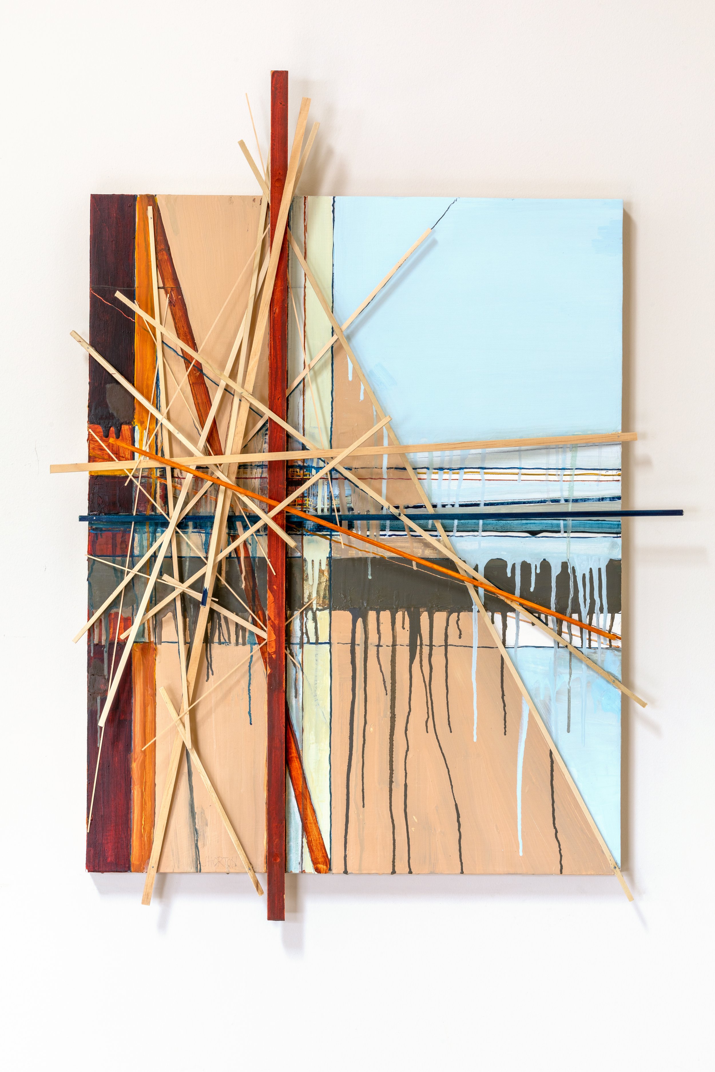 Structural Frame, oil on panel with wood pieces, 37" x 24" x 6", 2020