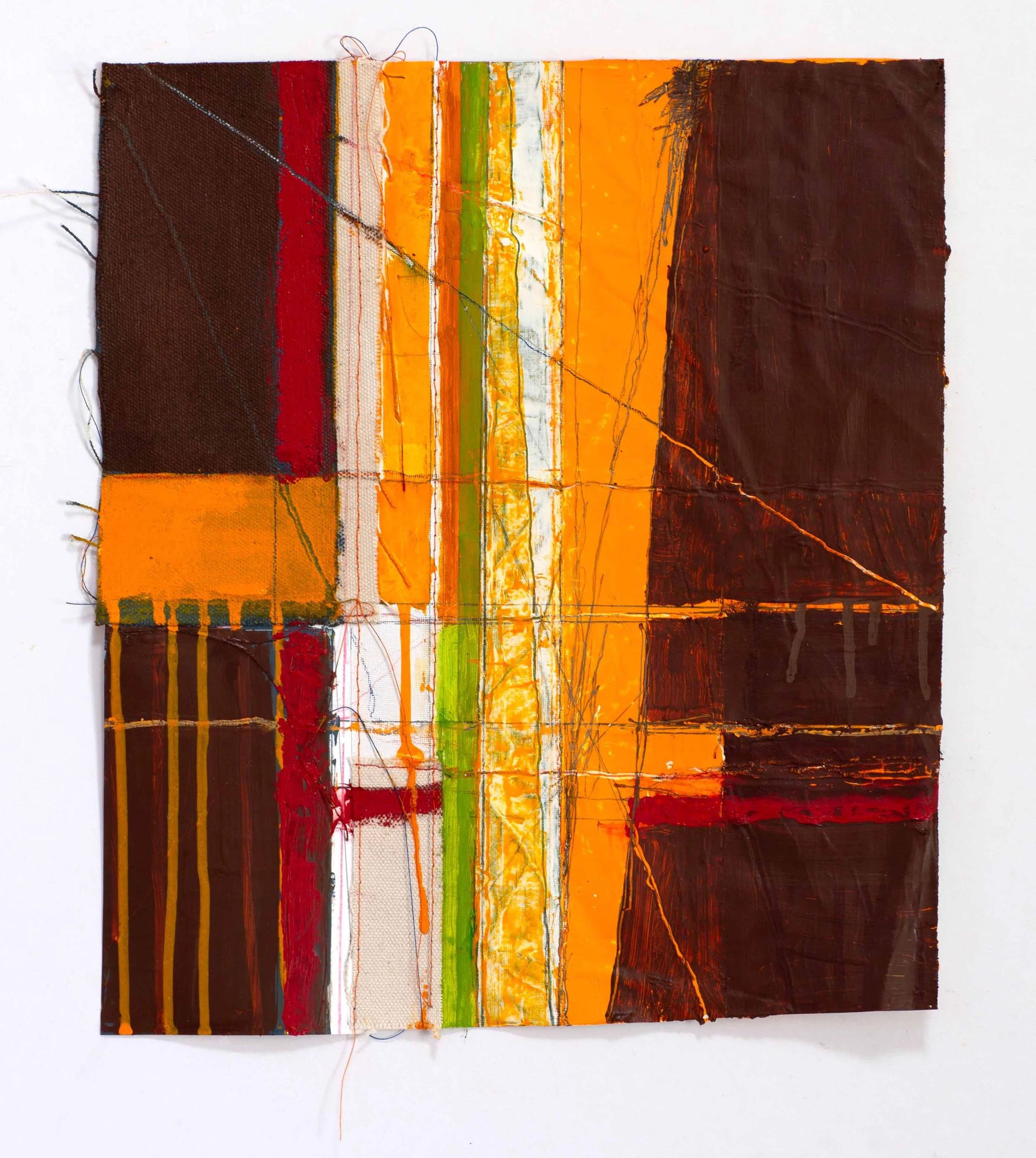 Parallel Memory, oil and mixed media on sewn canvas, 12" x 10.5", 2024