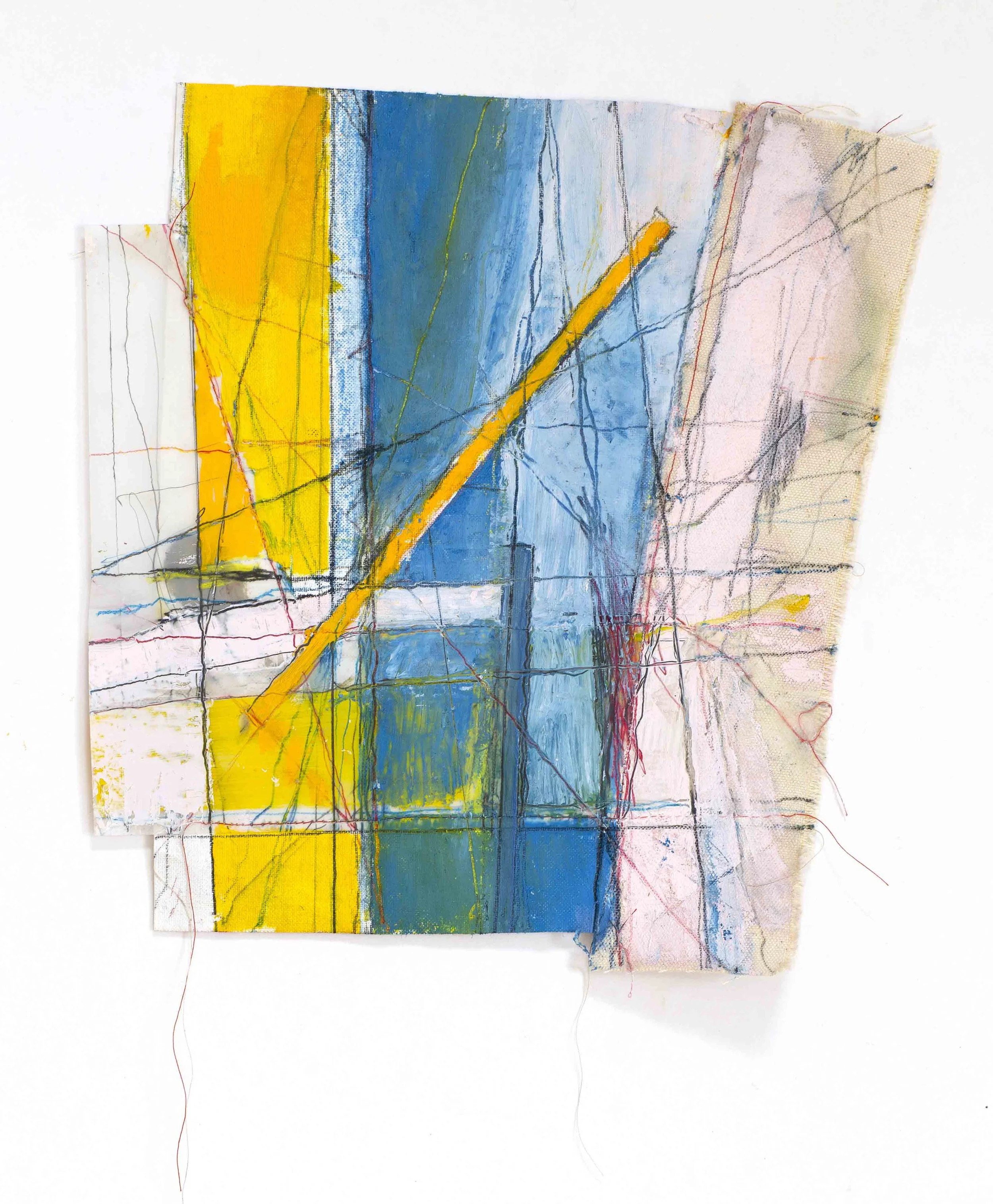 Inconstant, oil and mixed media on sewn canvas, 13" x 12", 2023