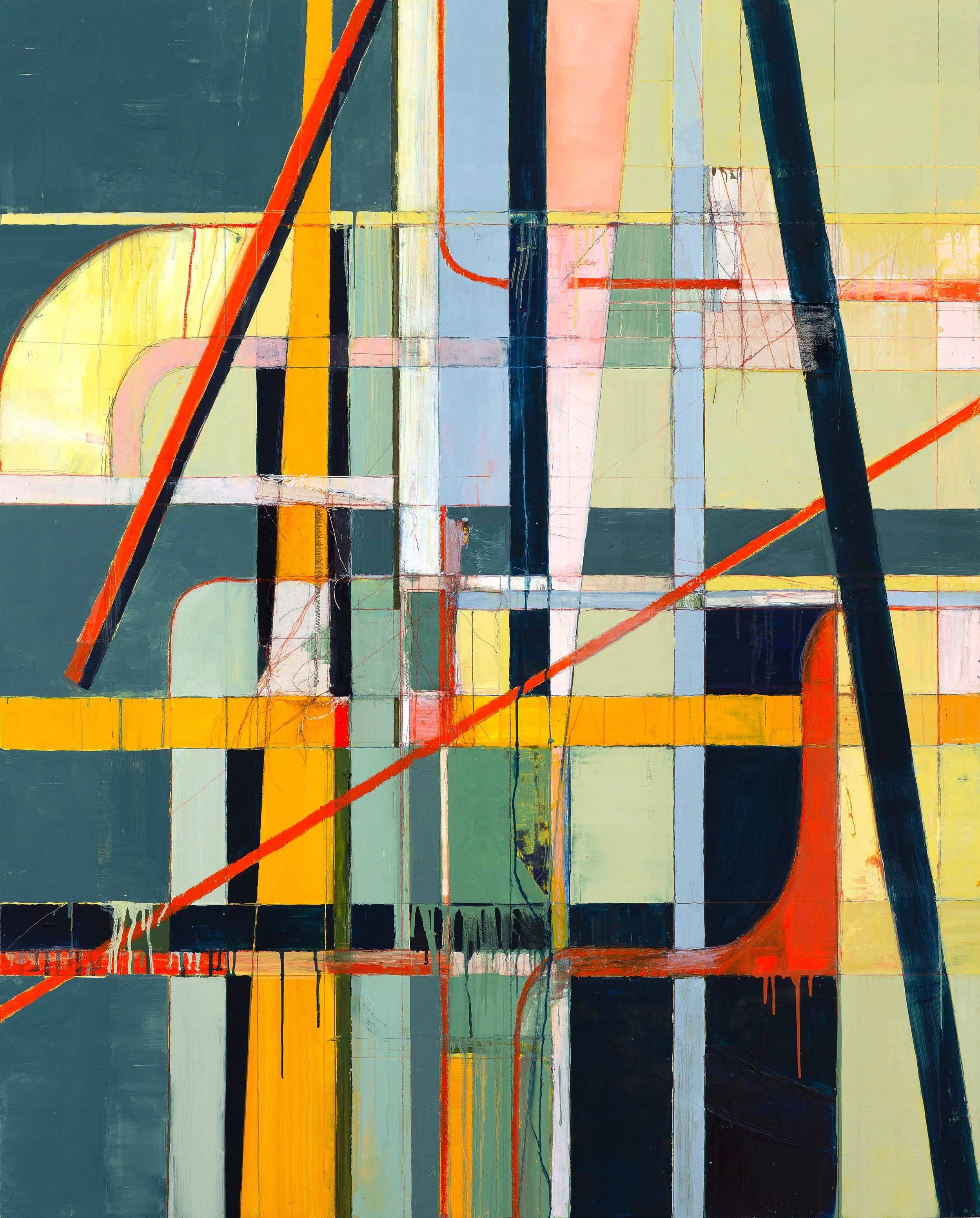 Navigational Grid, oil and mixed media on canvas, 60" x 48", 2025
