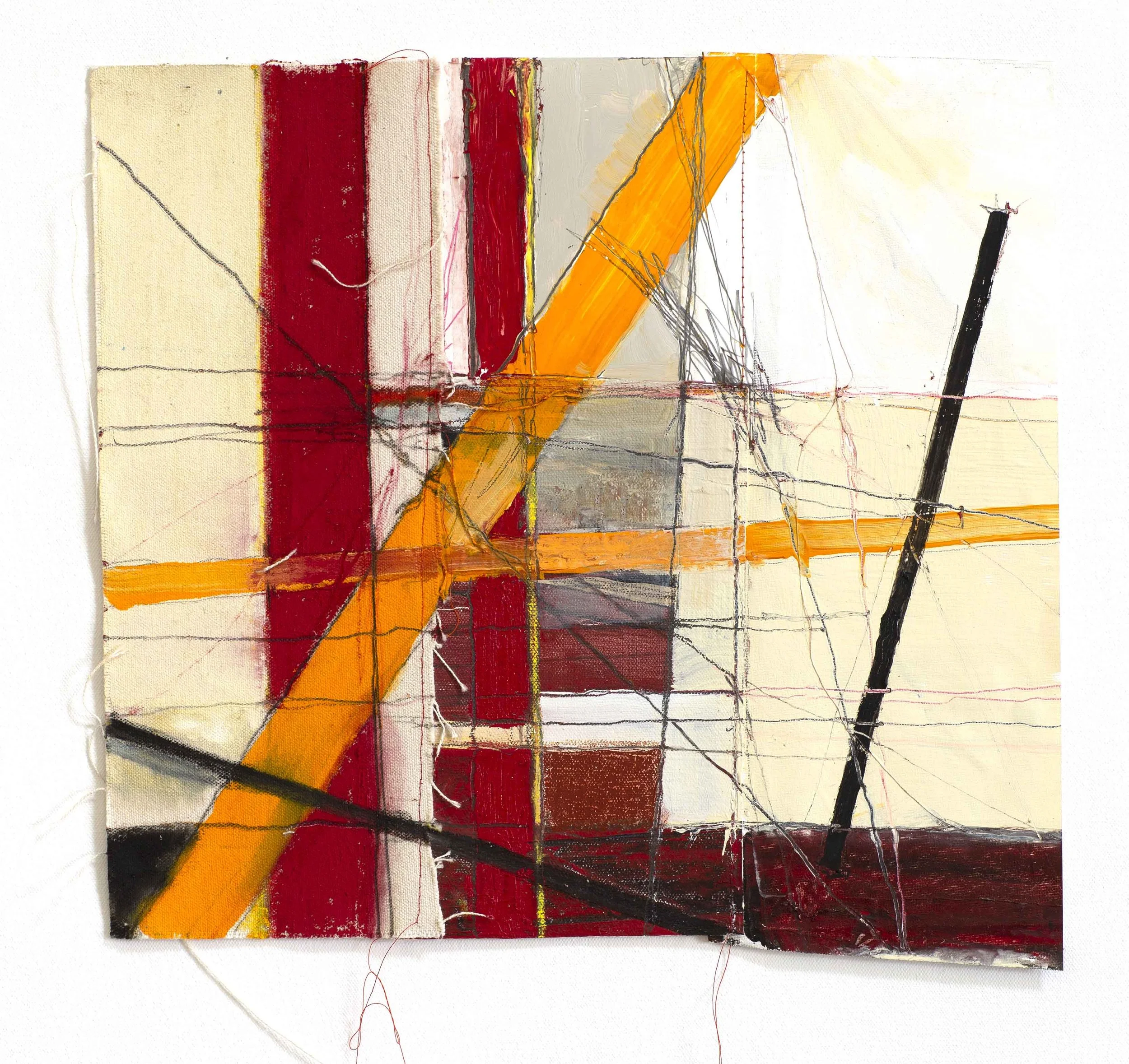 Amplifying, oil and mixed media on sewn canvas, 13.5" x 15", 2023