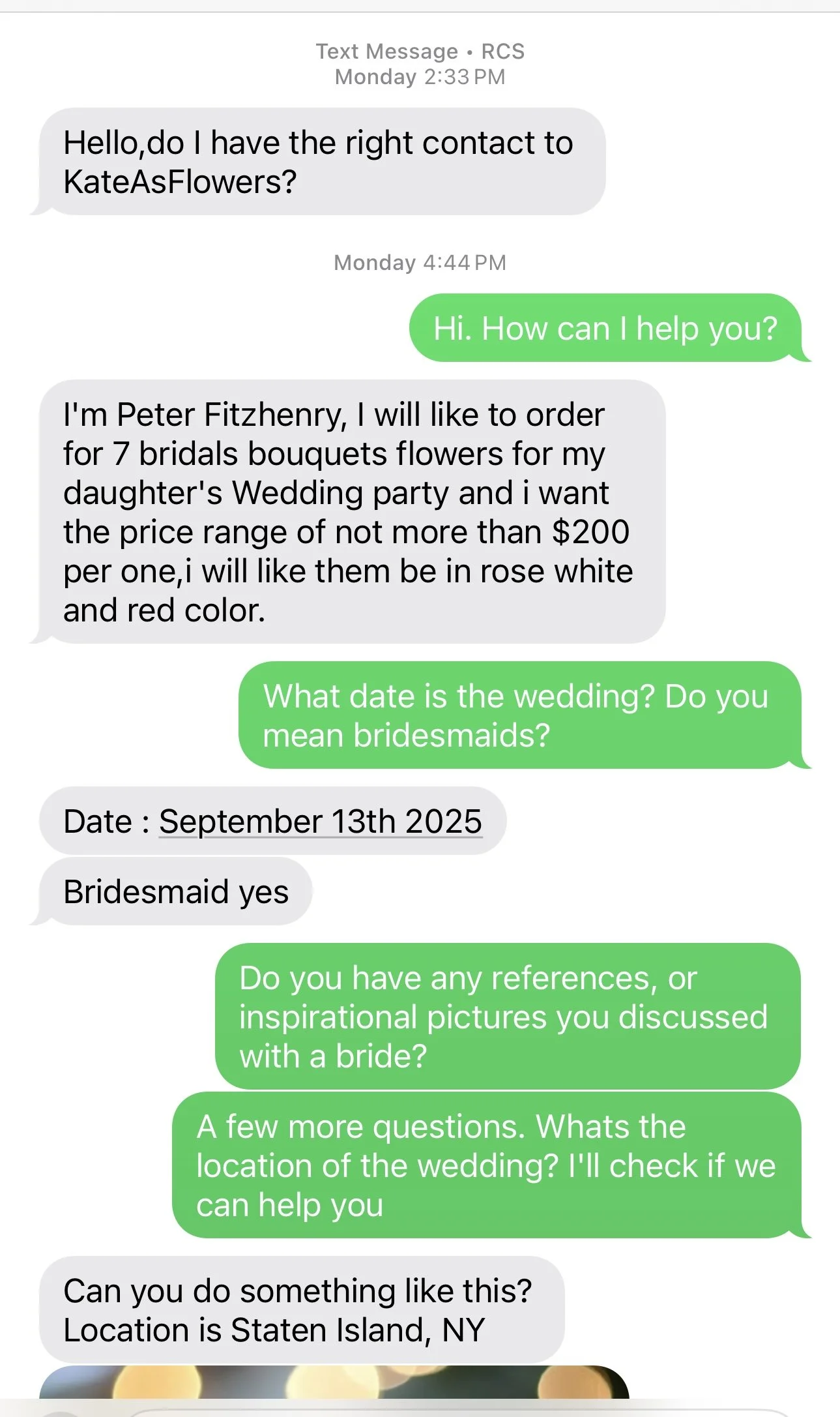 suspicious message from floral scam client
