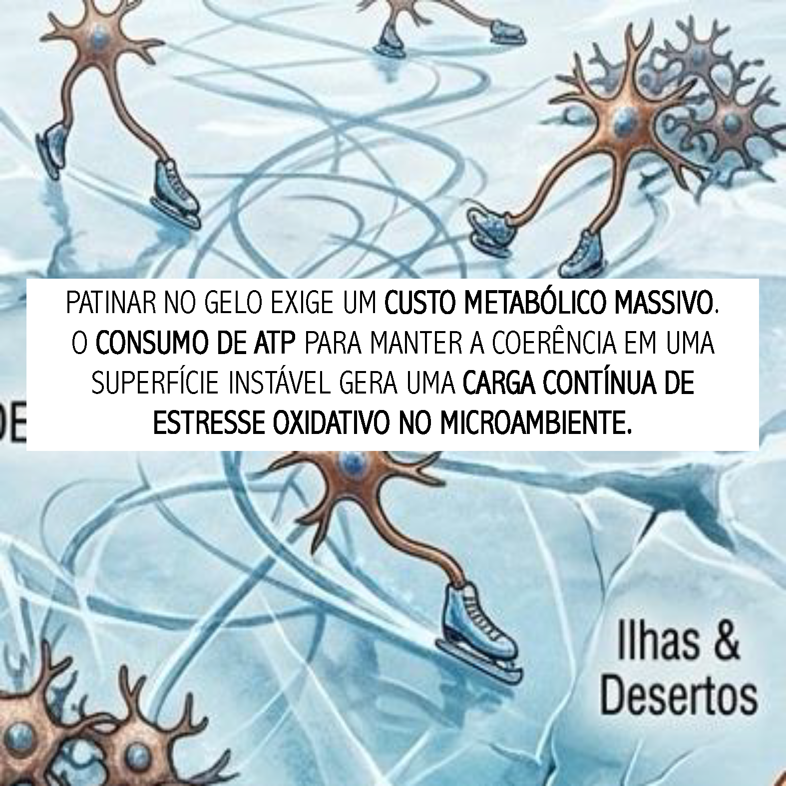 Continuação do detalhe dos neurônios patinando sobre o gelo translúcido.