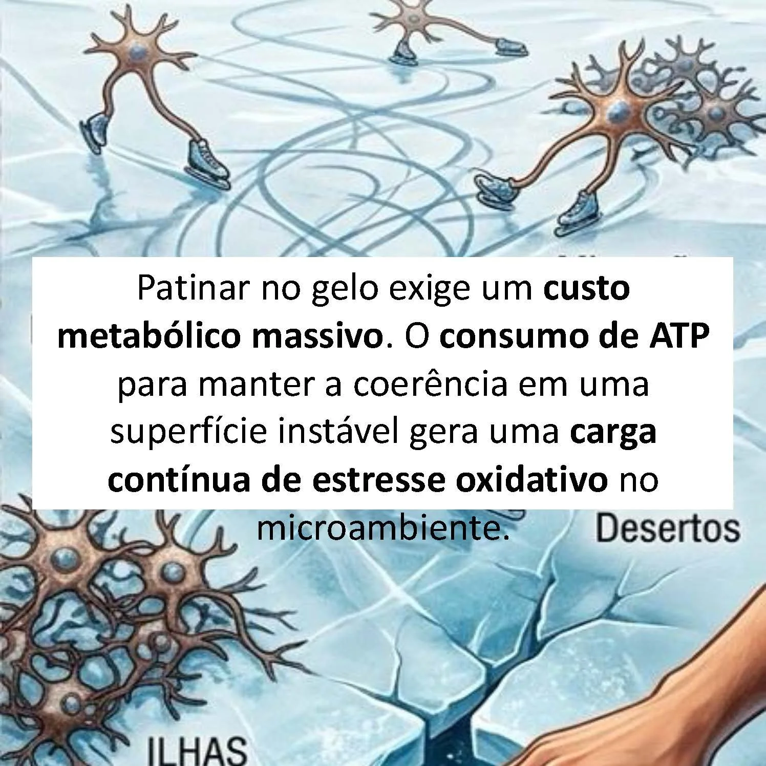 Continuação do detalhe dos neurônios patinando sobre o gelo translúcido.
