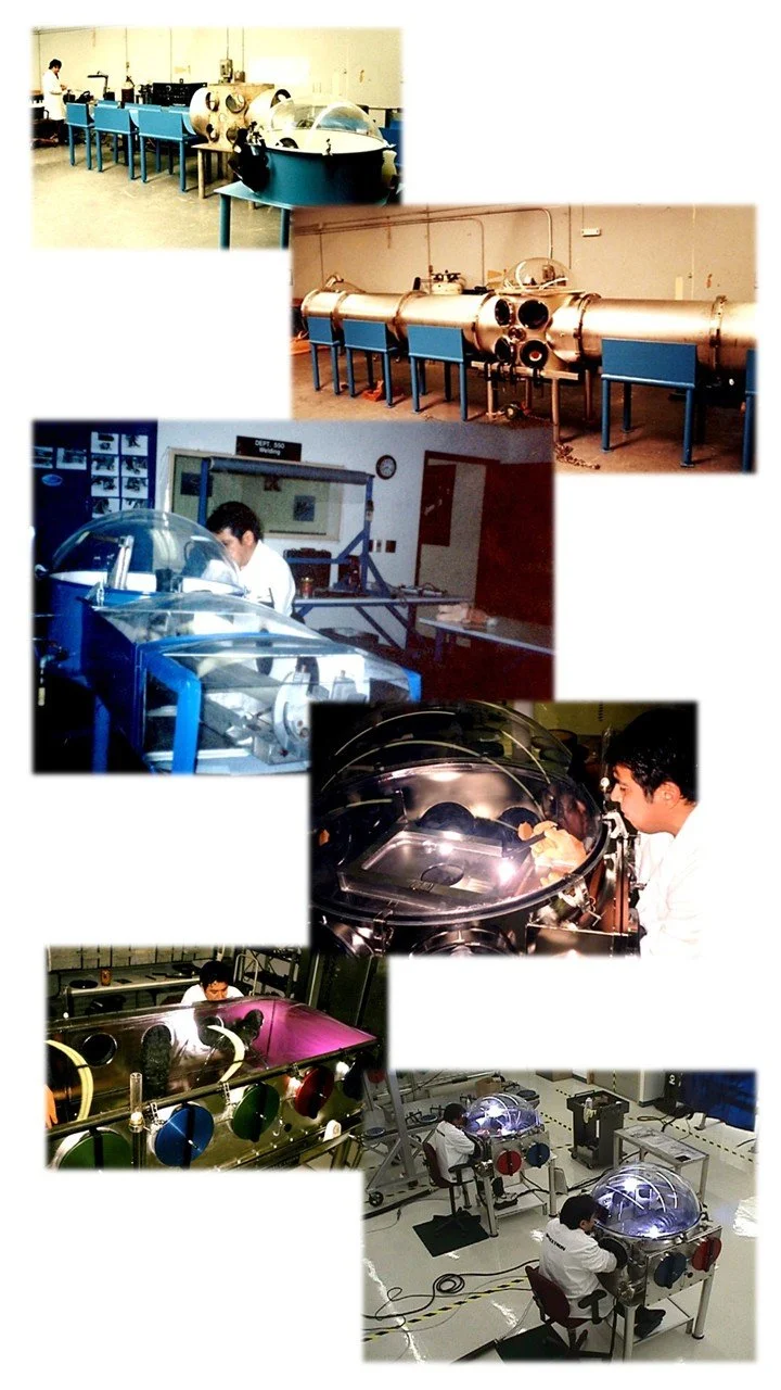 Spacetron Titanium Chambers Co. legacy photos of custom chambers built for the Space Shuttle Endeavor, F-18 and NASA's SLS Program.