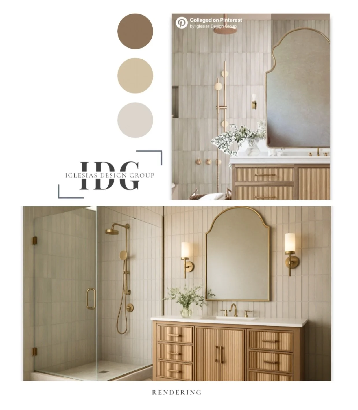 Mood Board Monday🤍🤎Modern organic bathroom vibes Soft zellige tile, warm brass, and fluted wood bring this modern organic bathroom vision to life. A layered, serene palette that feels both natural and elevated. #swfl #interiordesign #bathroomdesign