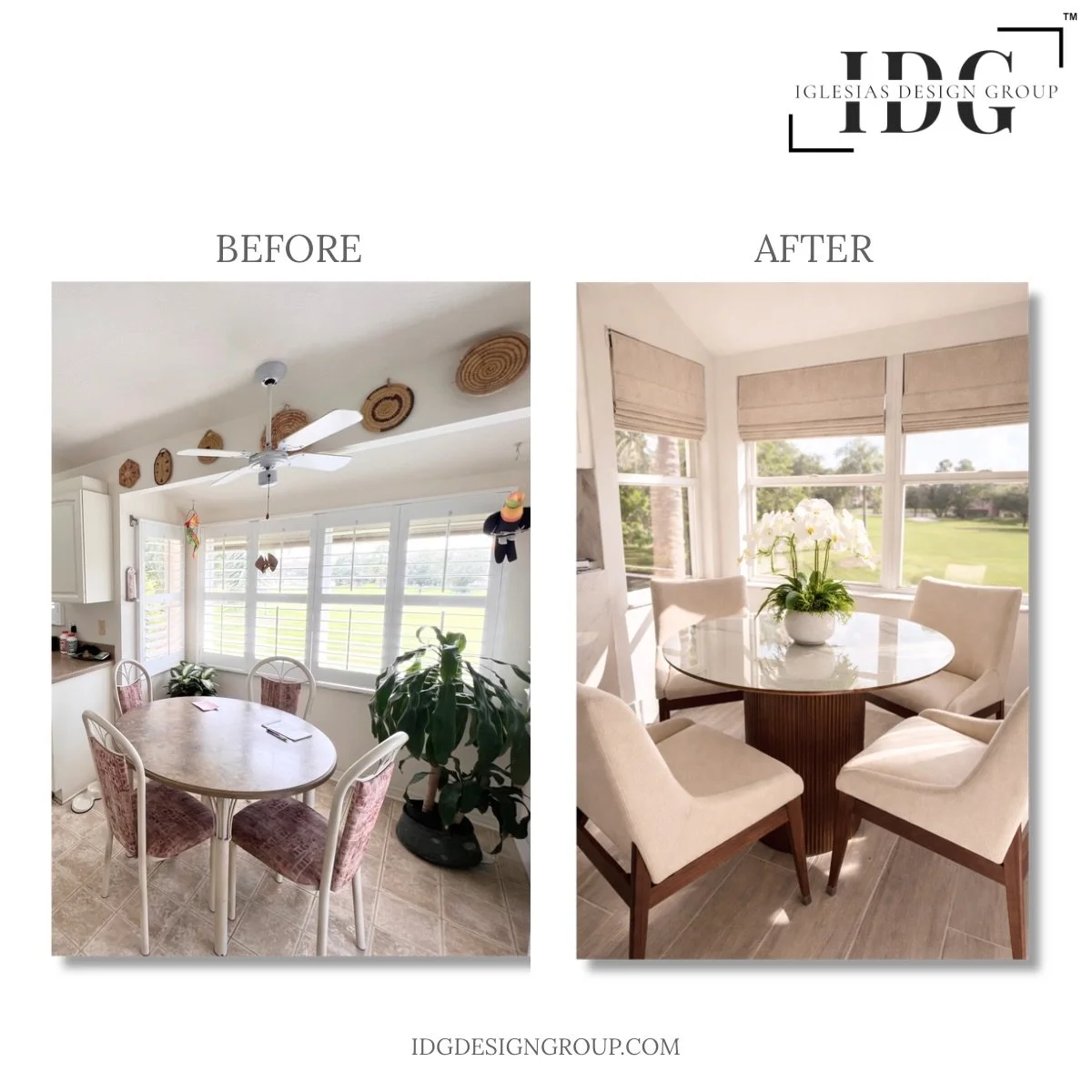 A Before and After! This is what happens when function meets refined design.A fresh take on this dining room creates a brighter, more inviting space made for everyday living and effortless hosting. 

Ready to transform your space? Book a complimentar