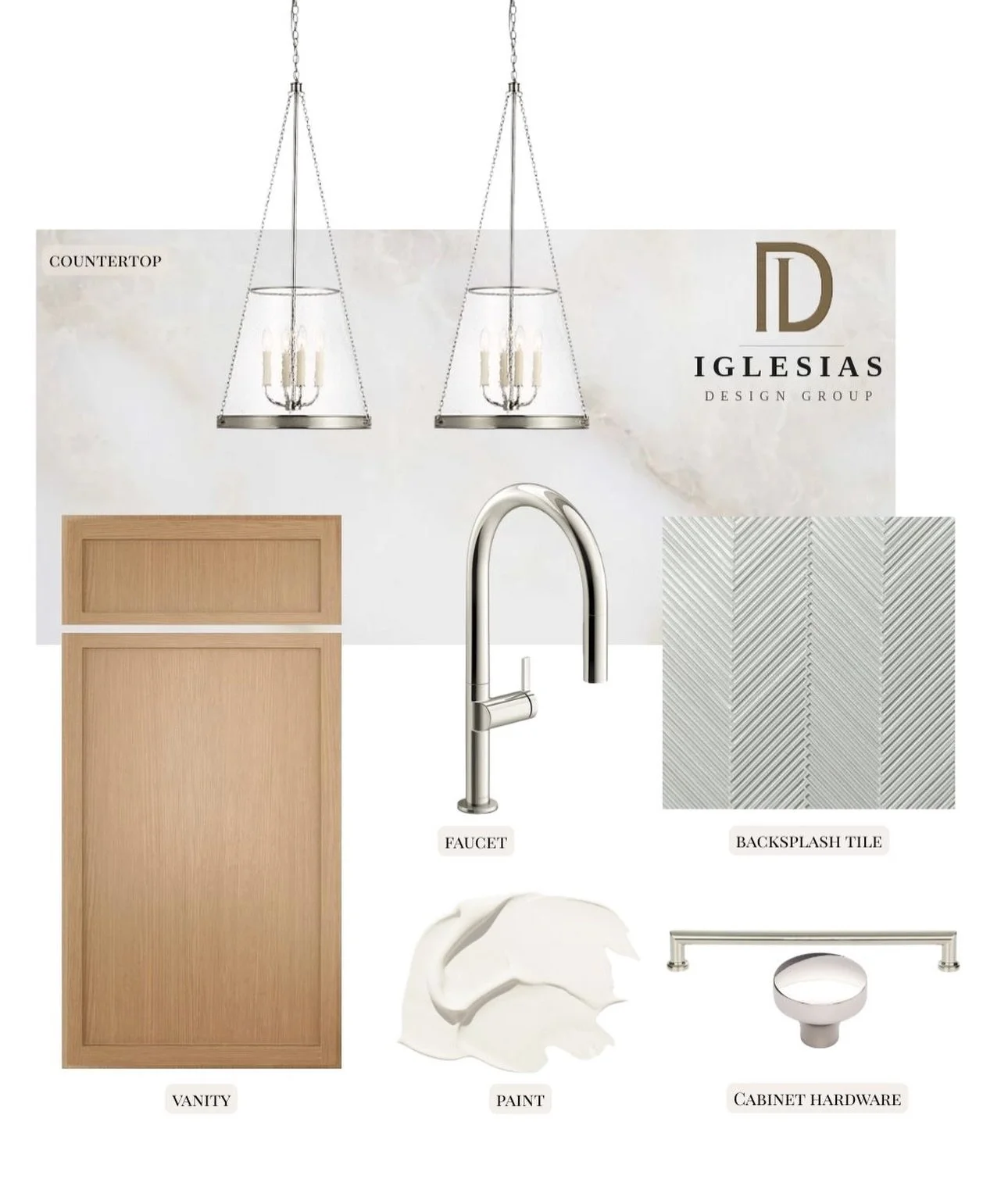 Mood Board Monday 🤍 Timeless Elegance. Polished nickel finishes, natural wood tone, and a textured backsplash. Which element is your favorite?

#interiordesign #swflluxury #swfl #design #moodboardmonday
