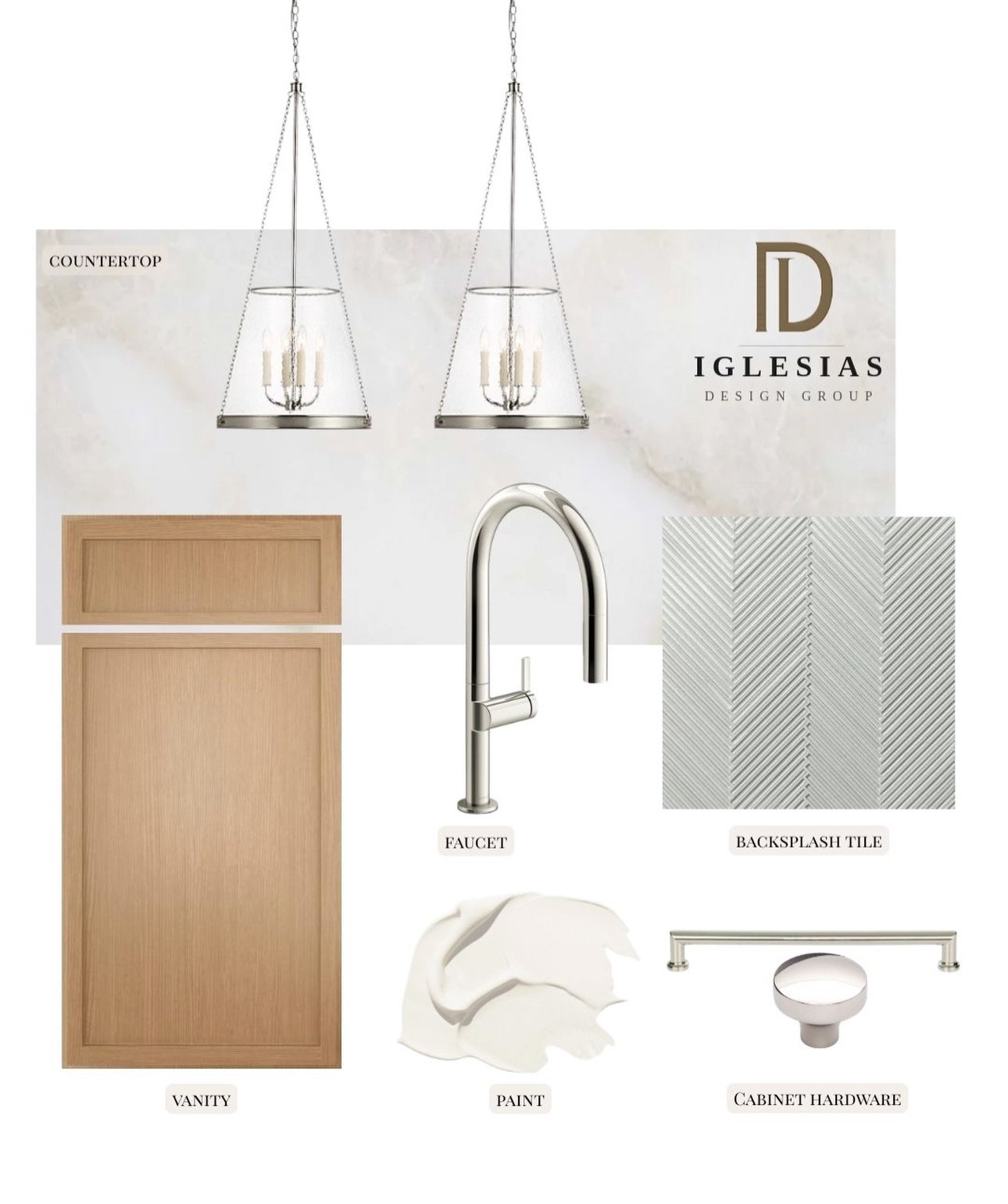Mood Board Monday 🤍 

Every finish in this kitchen palette was chosen for a reason. The polished nickel pendants and hardware tie together without feeling too matchy. The white oak warms everything up so it doesn&rsquo;t read cold or sterile. And th