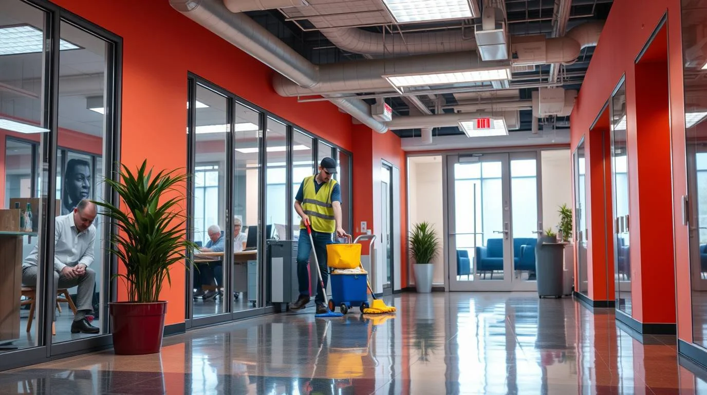 High-resolution-stock-photo-a-janitorial-service-in-action-within-an-office.-Electric-vivid-colors,-commercial-quality.-Professional-quality-image,-emphasizing-vibrant-hues-and-bold-contrasts.jpg