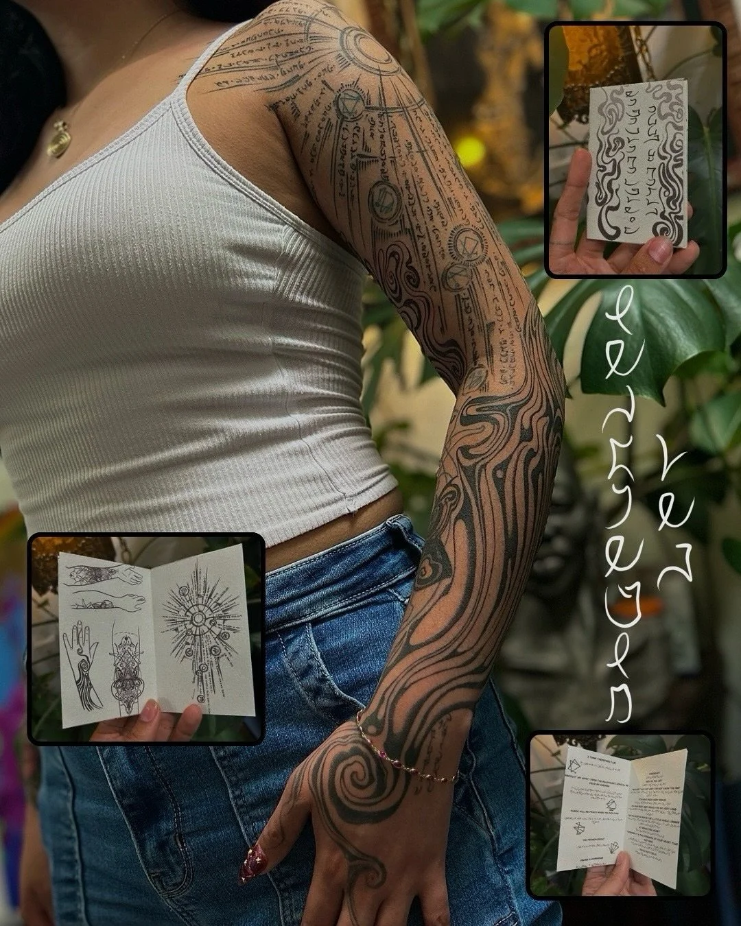 ~π¬ππππππππ
 π°ππ~
Calling all whimsical spirits and book lovers! This tattoo is infused with magicπ
I had so much fun bringing this sleeve to life. I learned how to write a custom alphabet and how to craft sigils, weaving affirmations an