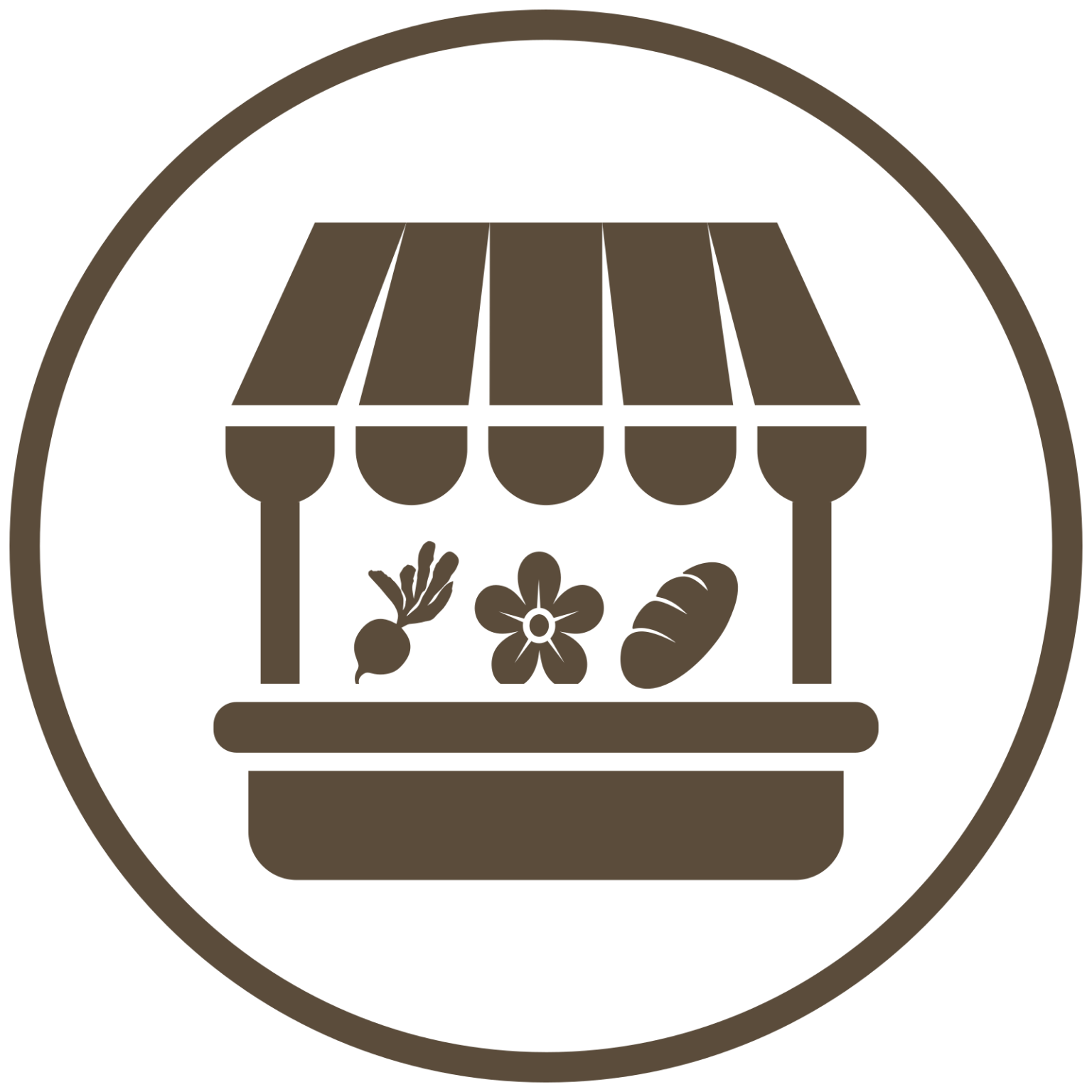 Farm to City Footer Logo with a Beet, Loaf of Sourdough and a Flower at a Farmstand