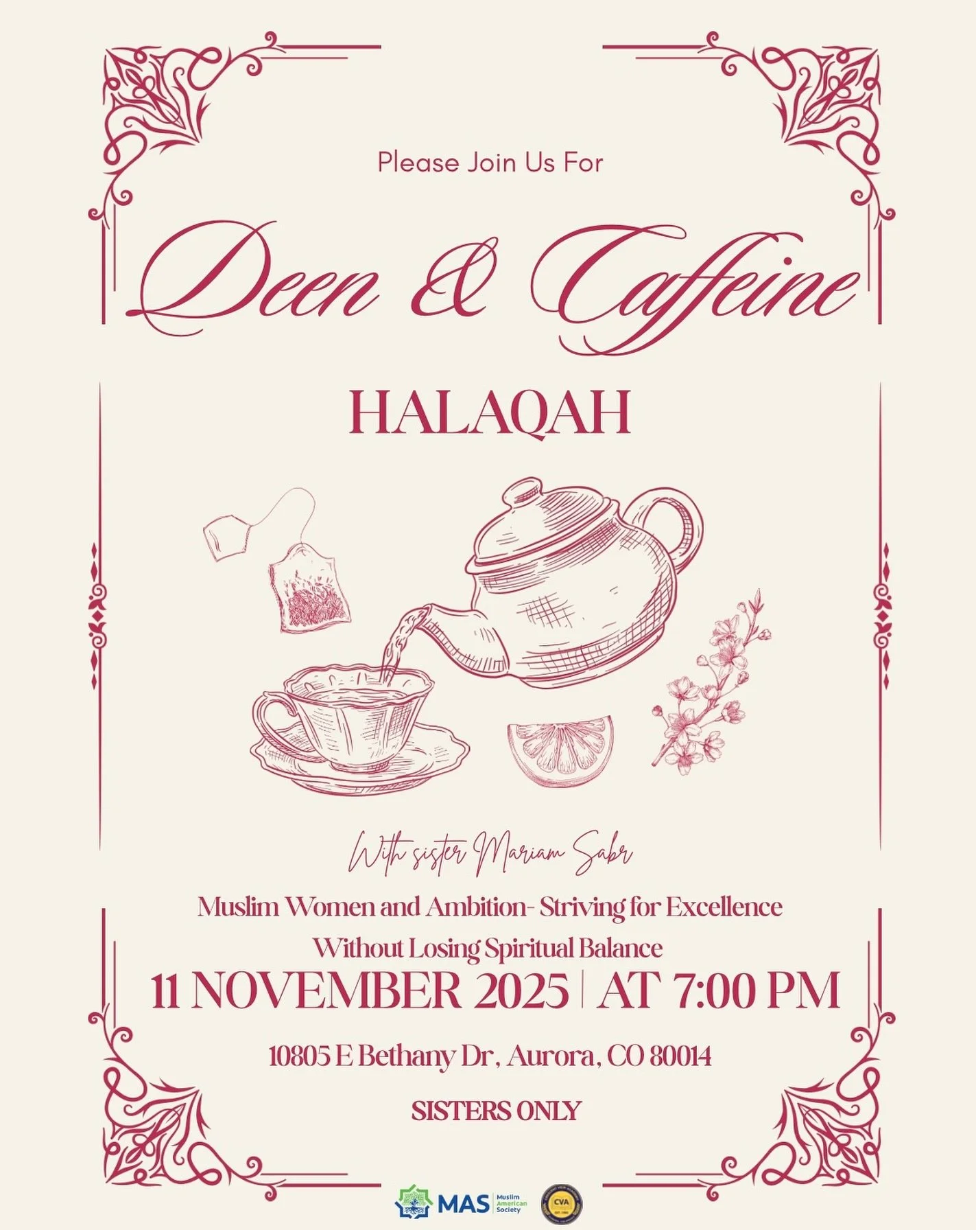 Join us next Tuesday, November 11th at 7pm for a Deen &amp; Caffeine Halaqah led by Sister Mariam Sabr