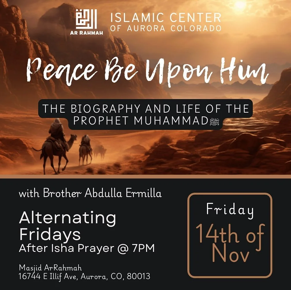 This Friday! ✨ Journey Through the Life of the Prophet ﷺ ✨
Our ongoing course on the Seerah with Brother Abdulla Ermilla continues this Friday, November 14th at 7 pm sharp at masjid ArRahmah.

Whether you&rsquo;ve attended before or are just joining 