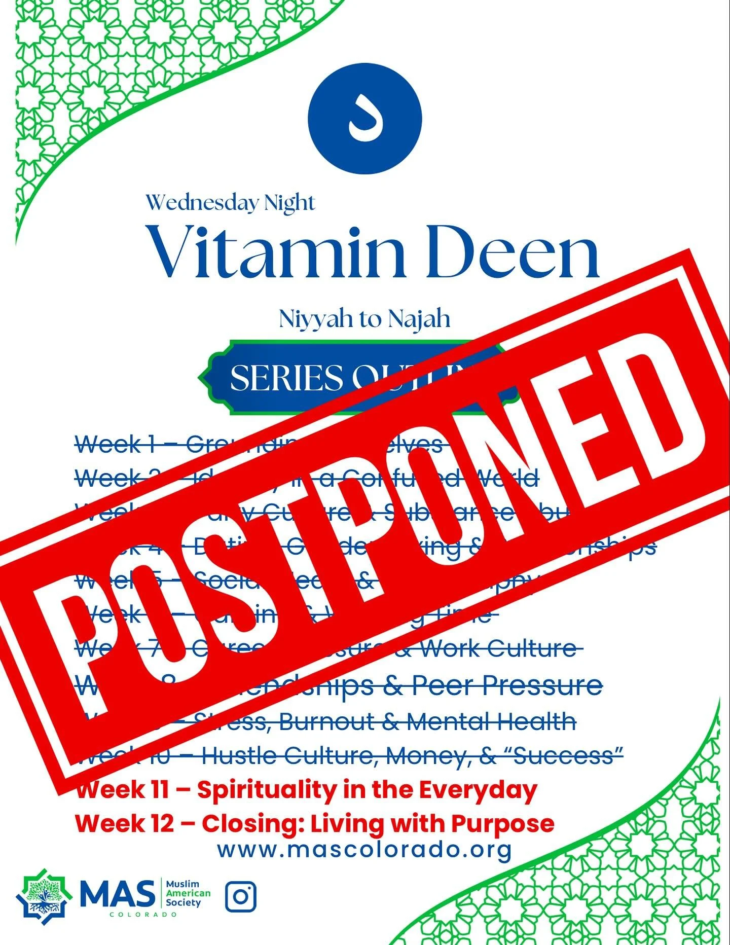 Niyyah to Najah Week 11 &amp; 12 postponed: Will reschedule bi&rsquo;ithniallah😊
