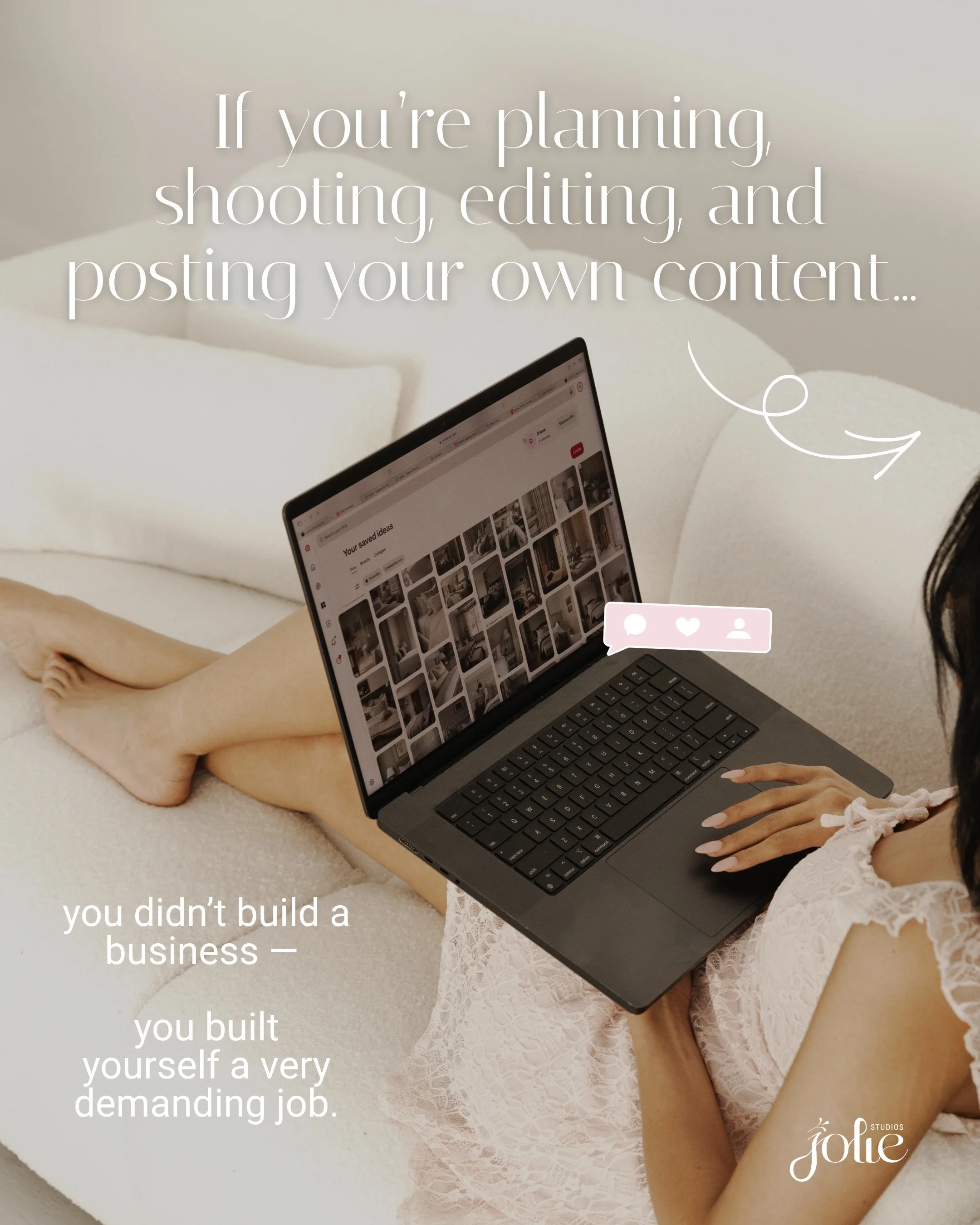 For beauty, health, and wellness brands who are juggling clients, teams, and day-to-day operations &mdash; while content and social media keep getting pushed to the side &mdash; Jolie Studios exists to take that completely off your plate.

We don&rsq