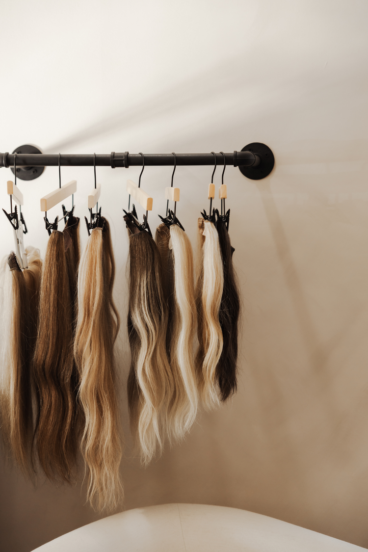 Hair extensions on a rail