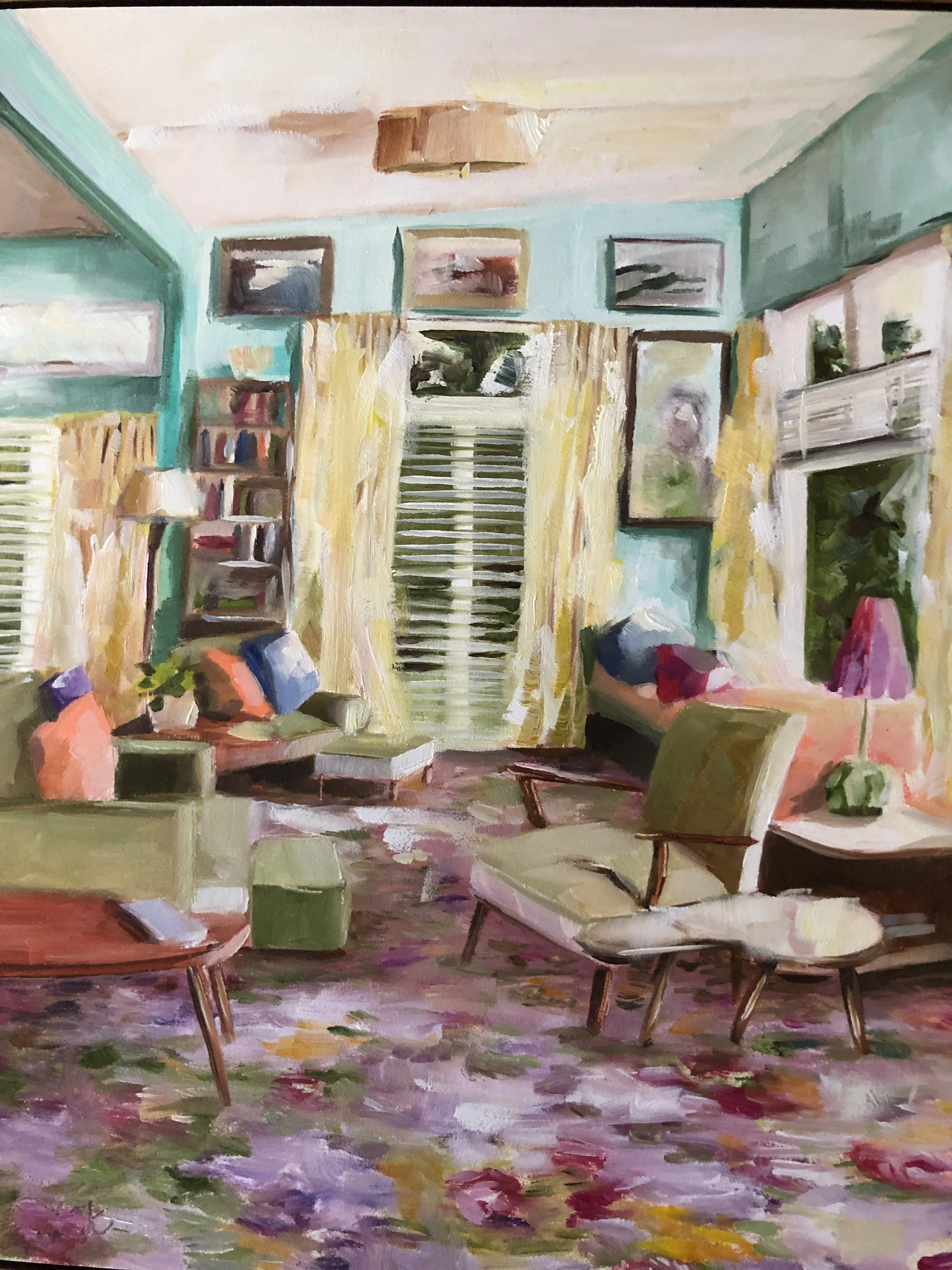 Some holiday houses and older homes in Australia still have their beautiful patterned carpet with roses and bouquets of flowers.  It gives licence to put many colours in the same room and somehow it all works