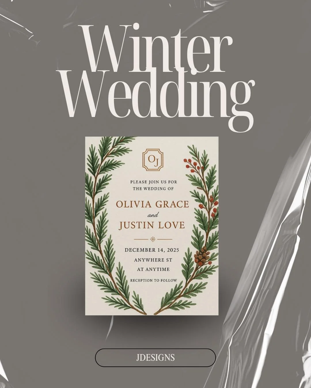 ❄️💍 Winter weddings are pure magic! 💍❄️
Celebrate love with a touch of holiday charm&mdash;cozy greens, pinecones, and timeless elegance.
✨ Custom wedding invitations by J Designs ✨

#WinterWedding #WeddingInvitations #CustomDesigns #JDesigns #Eleg