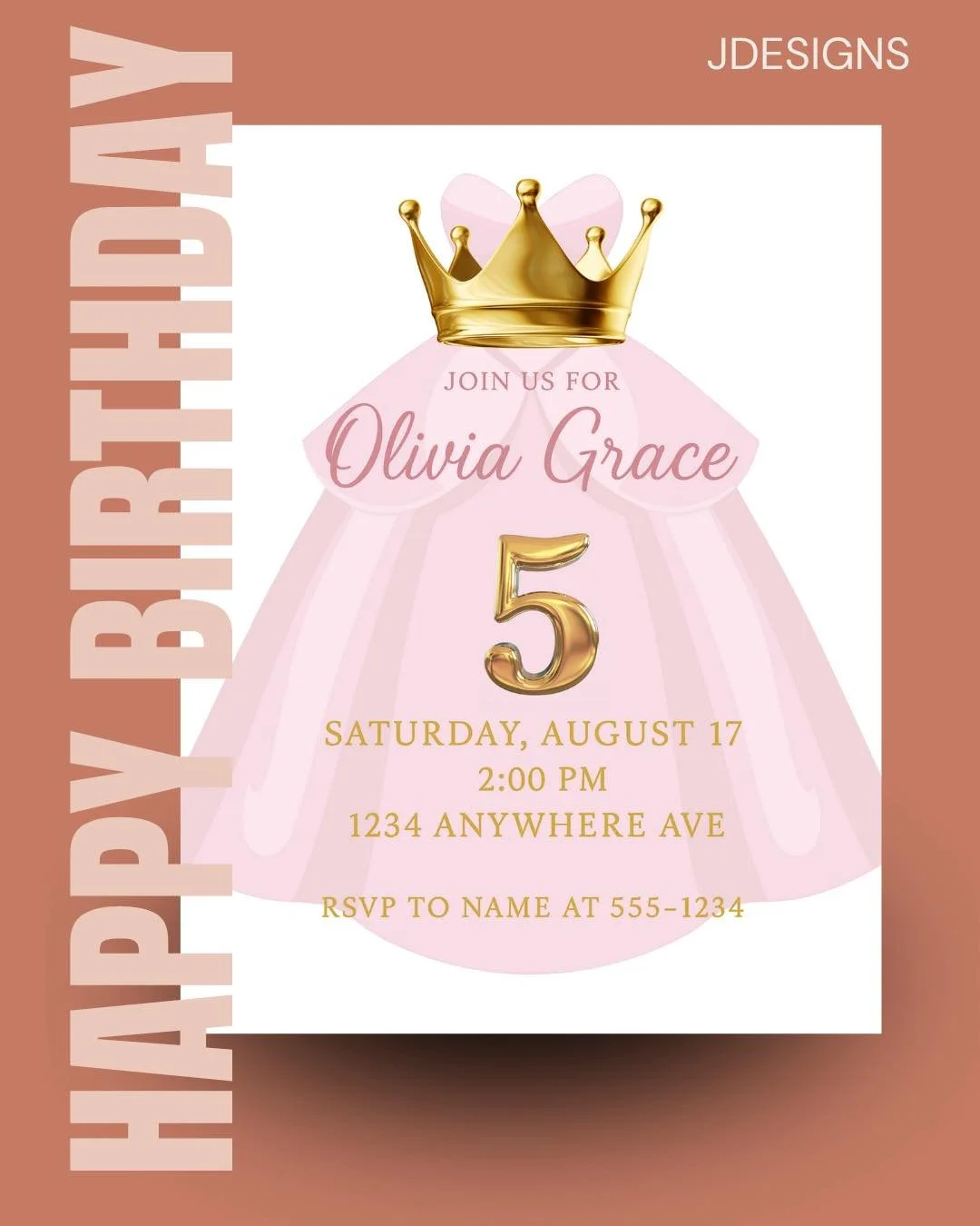 👑✨ Calling all little princesses! ✨👑
Celebrate Olivia Grace&rsquo;s 5th birthday in royal style with this dreamy custom invitation. Perfect for magical memories! 💕

💌 Designed by J Designs &ndash; where every party starts with the perfect invite!