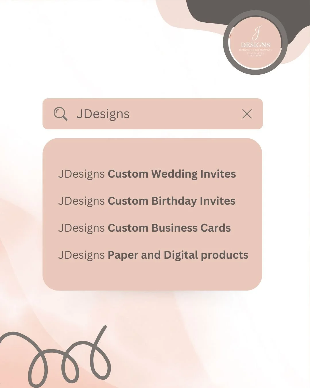 Just type J Designs and watch the magic happen ✨
From wedding invites to business cards, and from paper to digital &mdash; we&rsquo;ve got you covered. 💕
What can we create for you?
 #BookingNow #CelebrateInStyle #WeddingInvitations #SmallBusinessDe