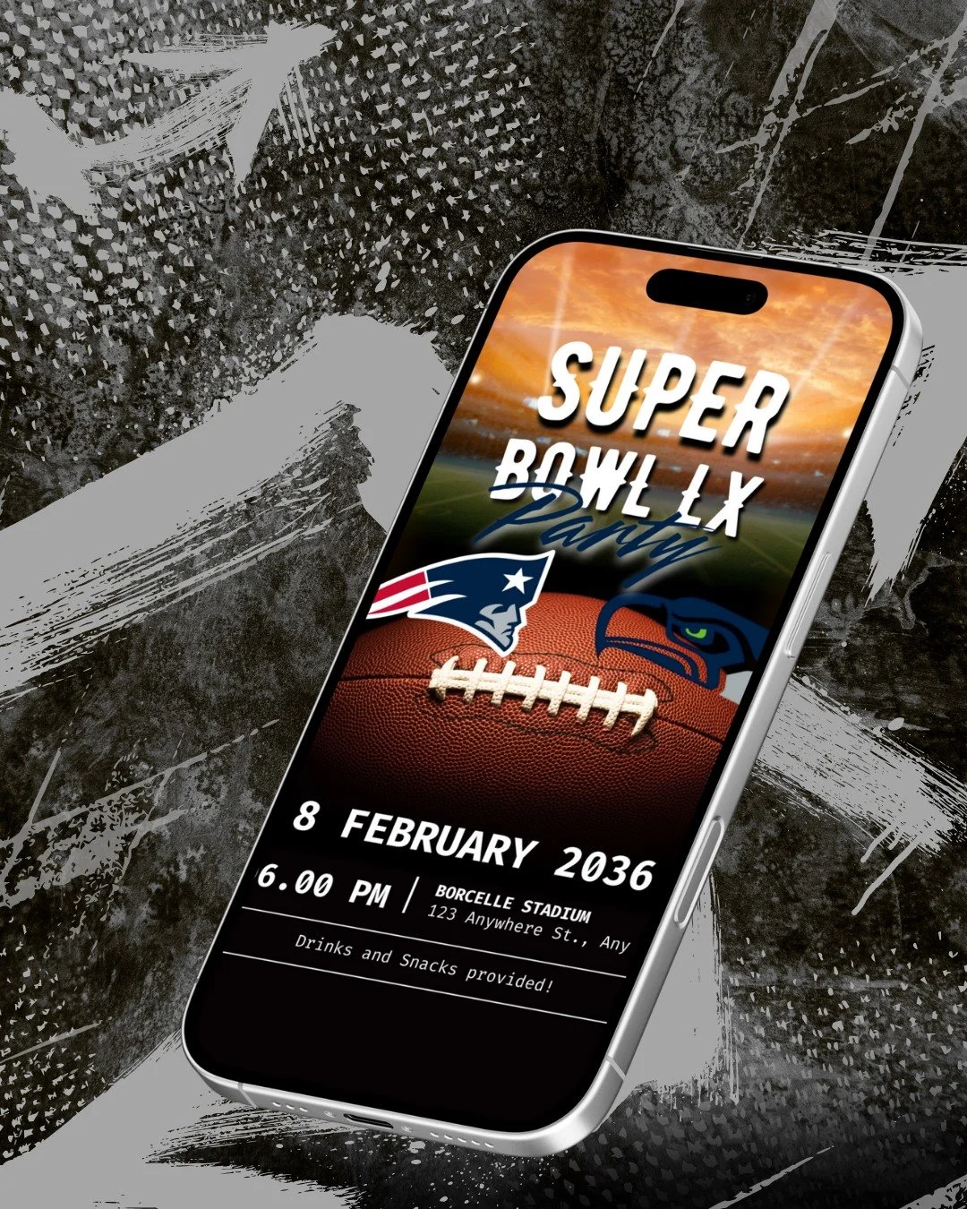 Super Bowl party invite 🏈✨

Who are you pulling for this year? 👀
Or are you just here for the snacks &amp; commercials? 🍕😂
DM me for all your invite needs, from customized invites to party planning tips 🤍