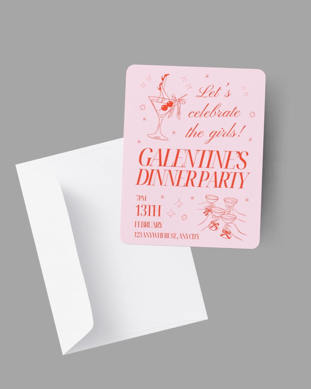 Galentine&rsquo;s dinner party invite 💕🍸

The perfect excuse to celebrate the girls ✨

I design fully custom invites for any event&mdash;big or small.

DM me to book your custom invite design and make your dinner parties one to remember 🤍 💕