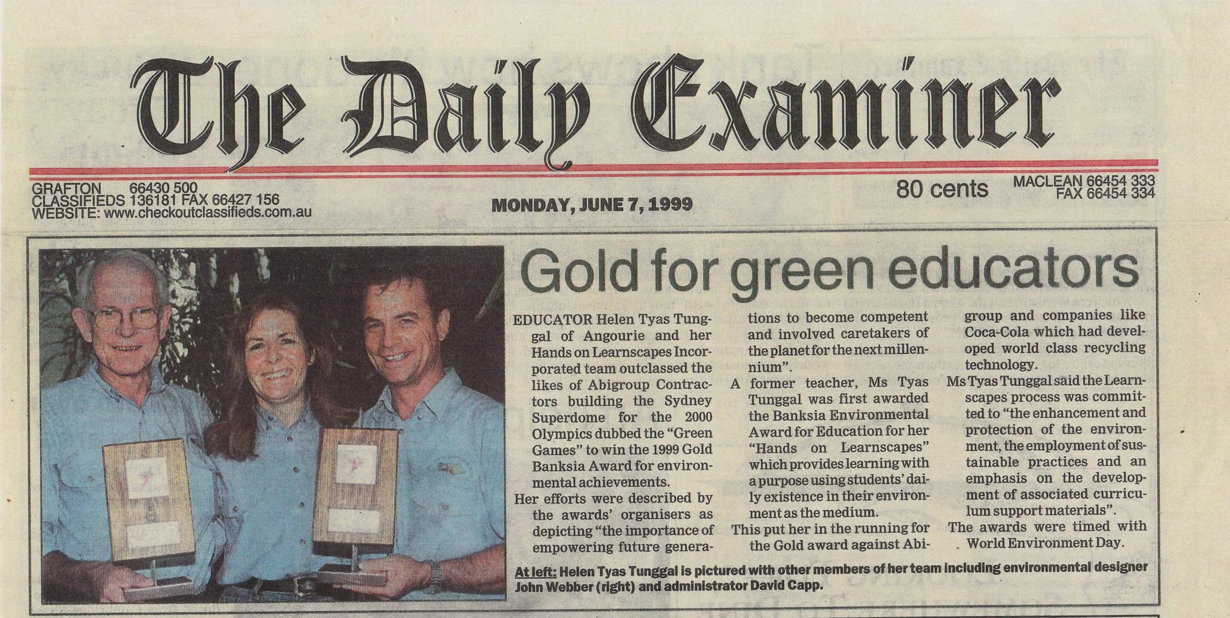 The Daily Examiner 7 June 1999 Gold for green educators.jpg