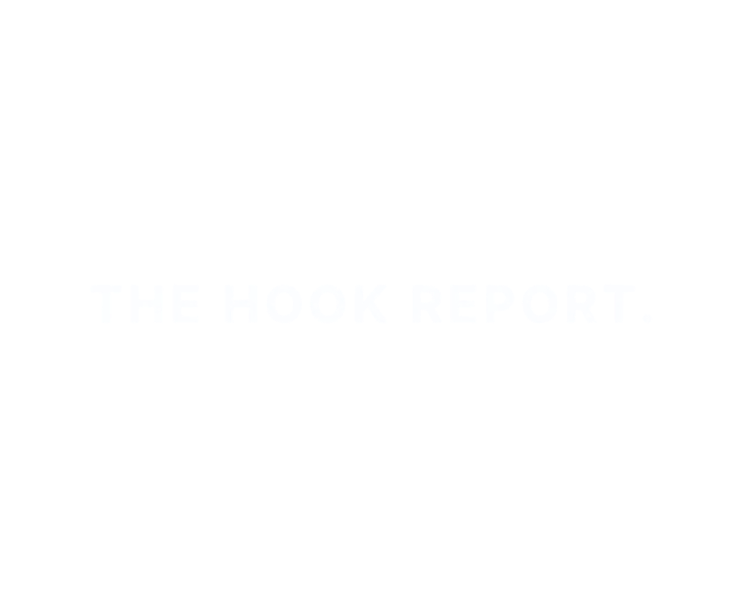 Logo for The Hook Report with a fish hook hanging from the top and the text 'The Hook Report' at the bottom.
