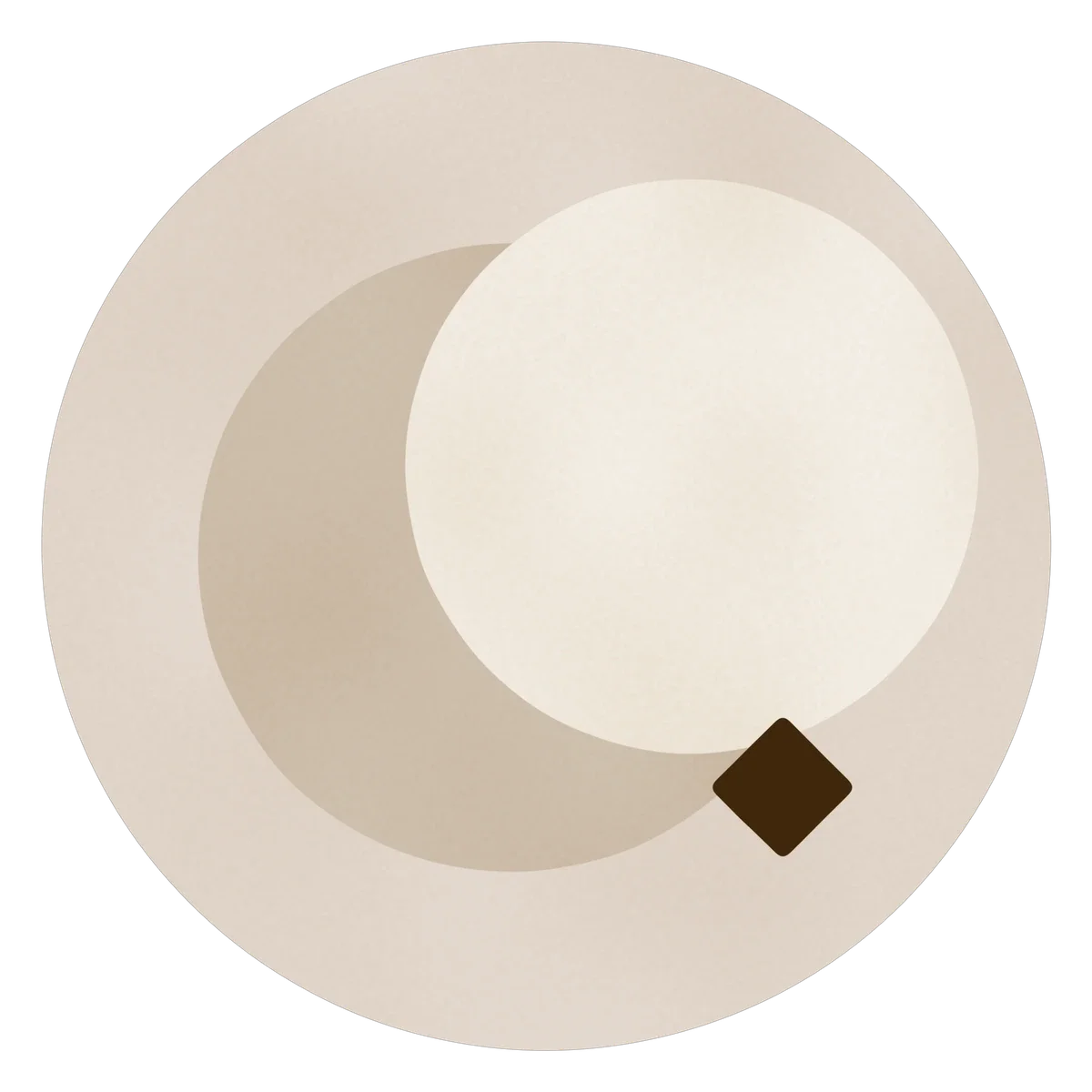 Abstract mark for insomnia treatment: a crescent carved out of a pale disc, with a small dark diamond