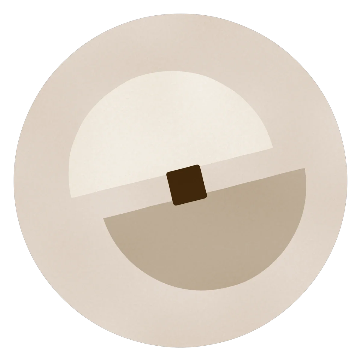 Abstract mark for trauma and PTSD therapy: a disc broken along a diagonal, its two halves slipped out of alignment