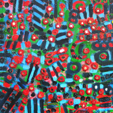 Mesmerized 2001
(oil, mirror stitched and collaged on canvas)
