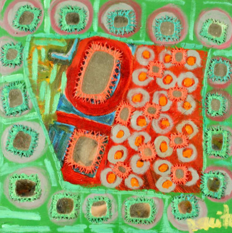 In another world 2002
(oil, mirrors, painted cloth stitched on canvas)