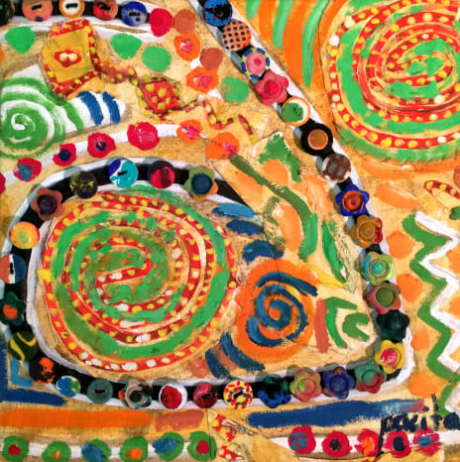 Dazed and confused 1999
(oil, painted buttons, painted cloth stitched on canvas)